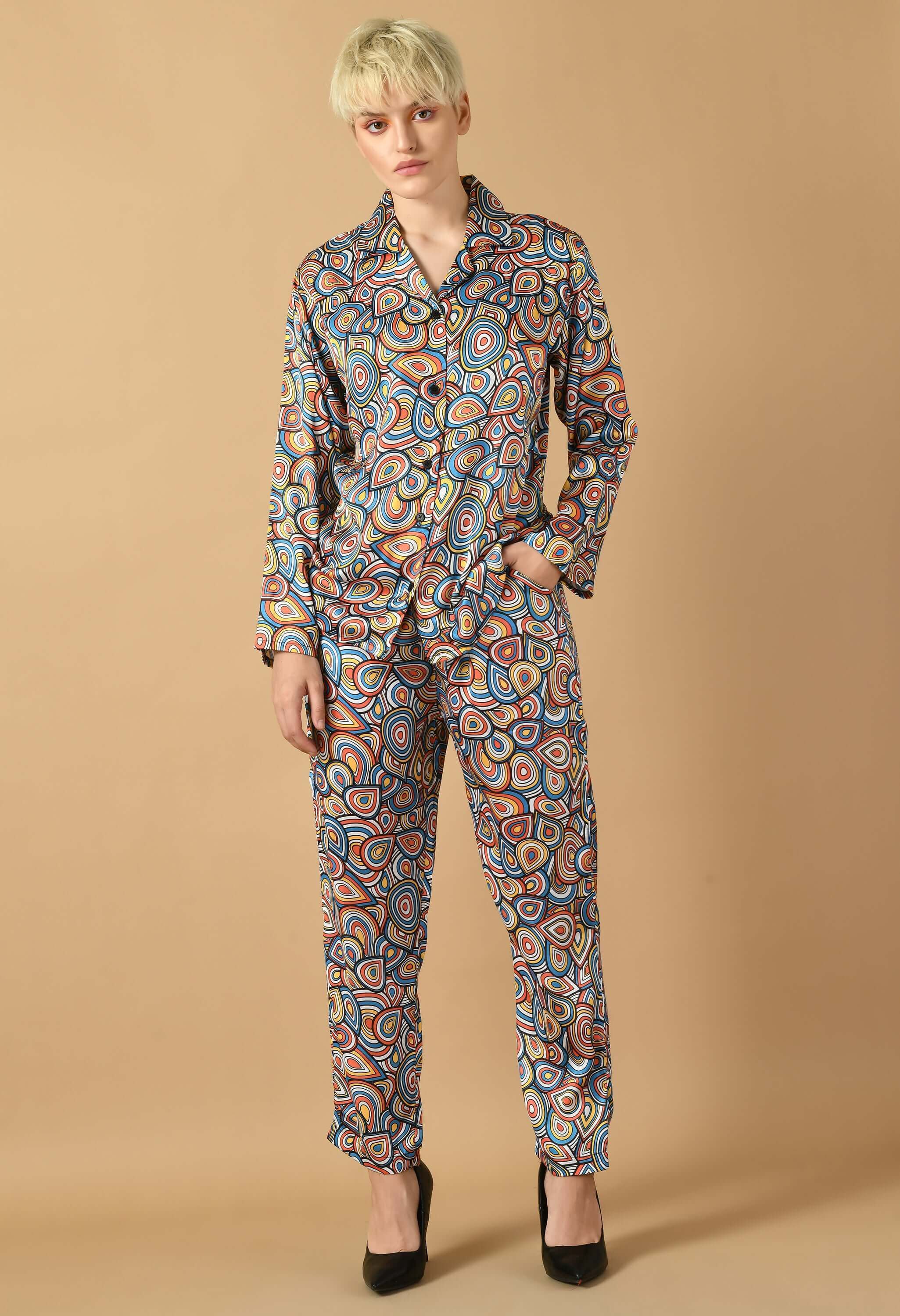 Multicolor plain satin co-ord set by offmint