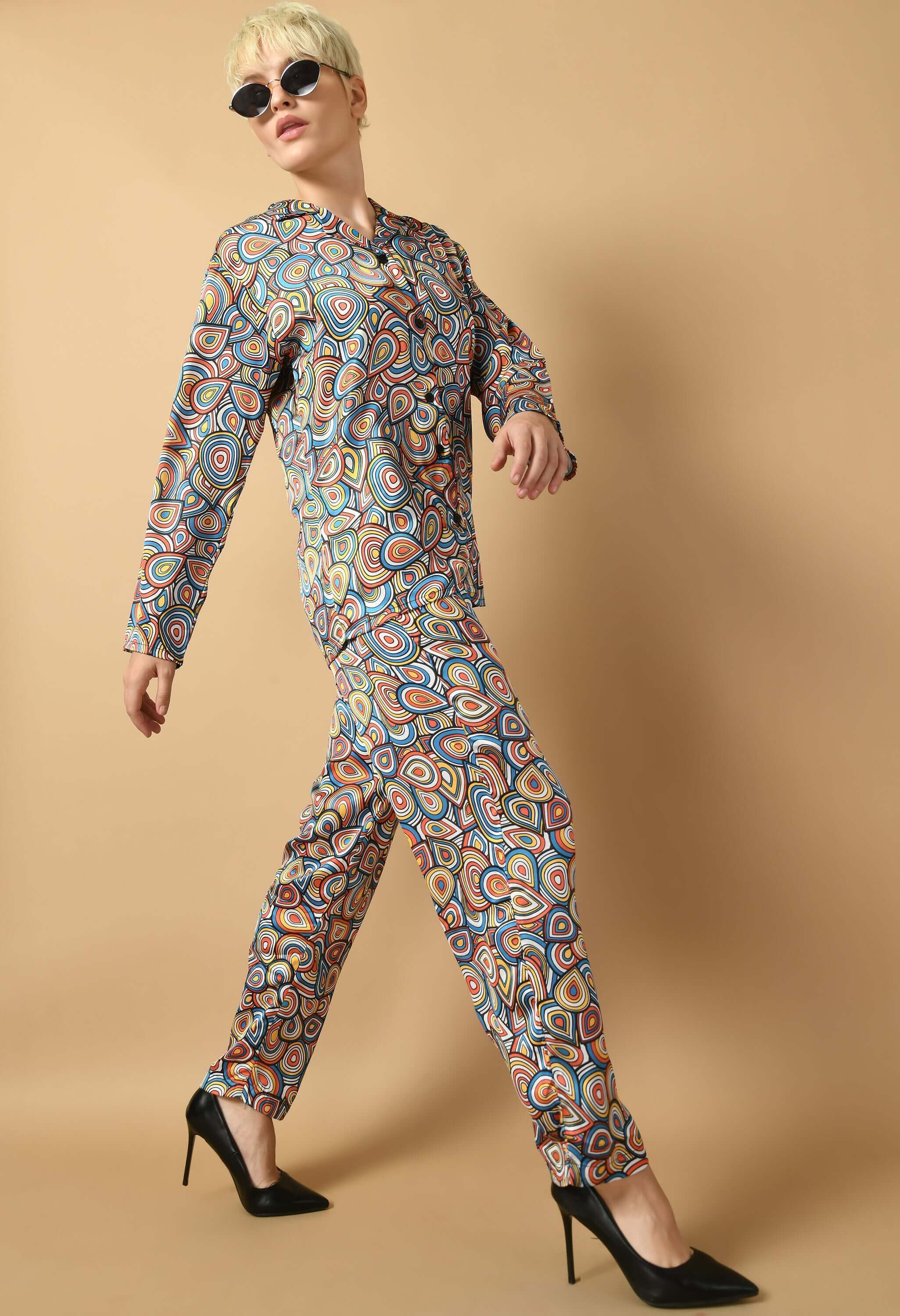 Multicolor satin co-ord set by offmint