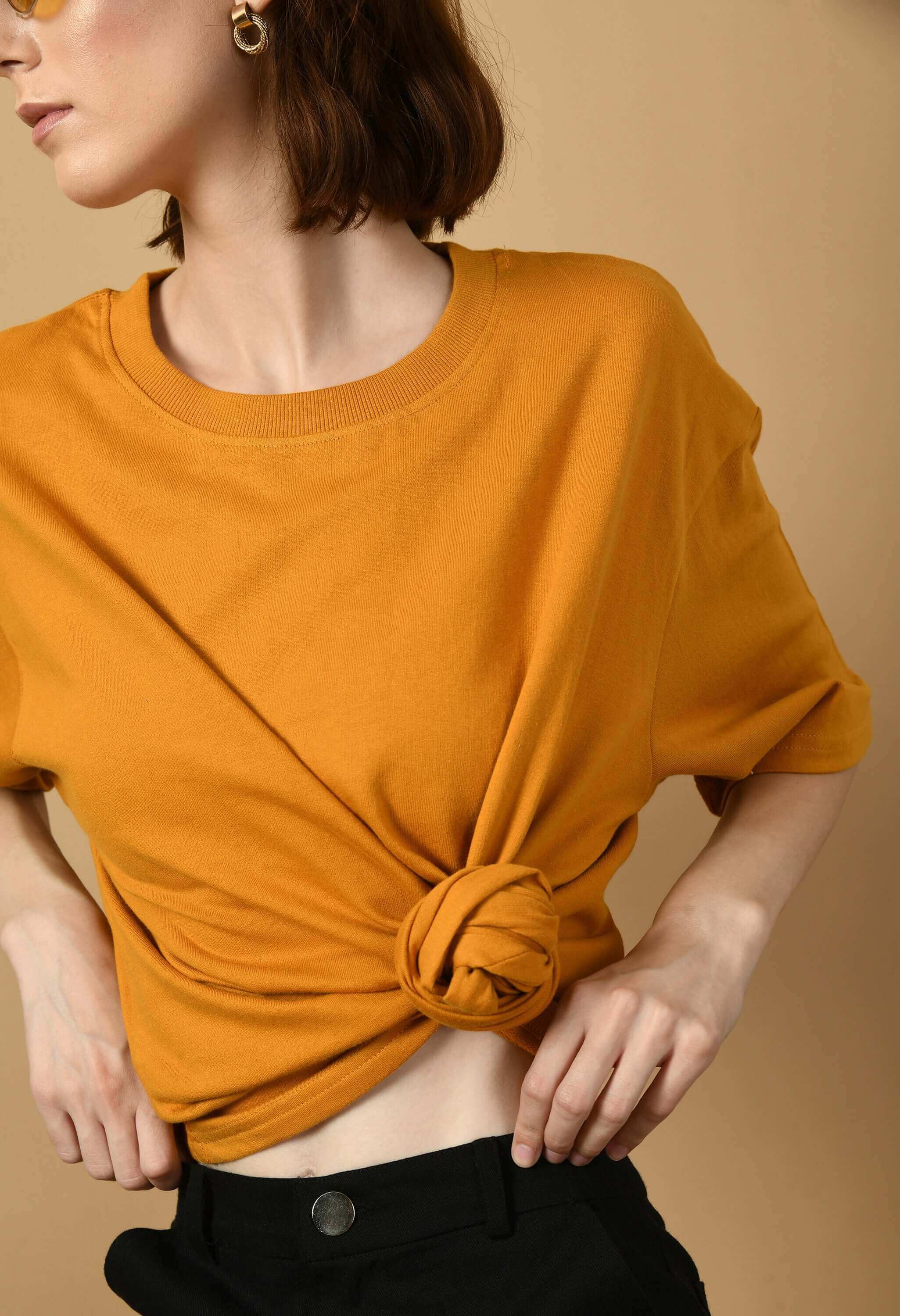 Mustard color plain oversized t-shirt by offmint