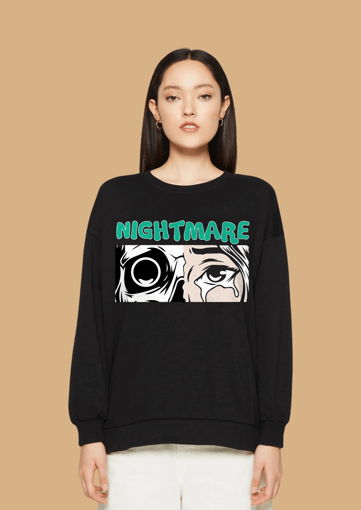 Nightmare printed black color sweatshirt by offmint