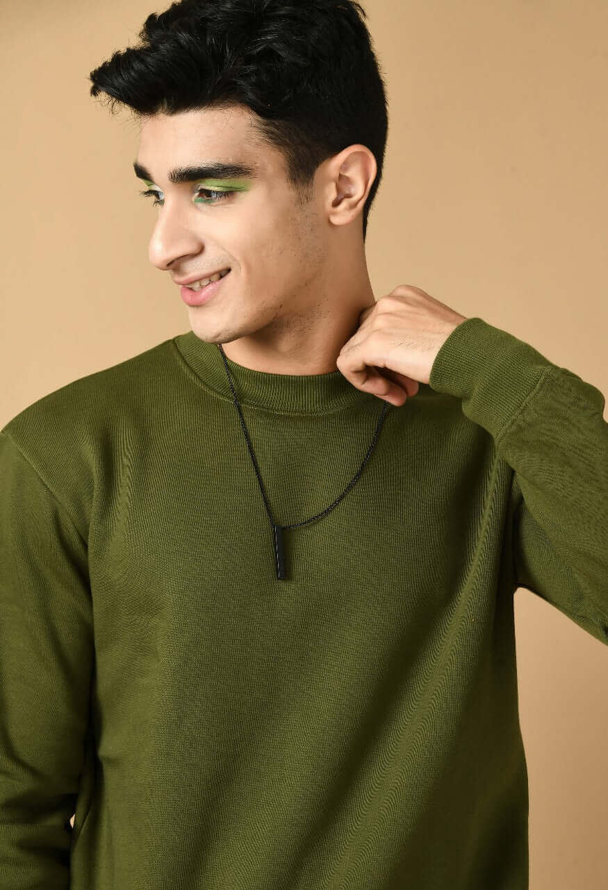 Olive green color men's sweatshirt by offmint