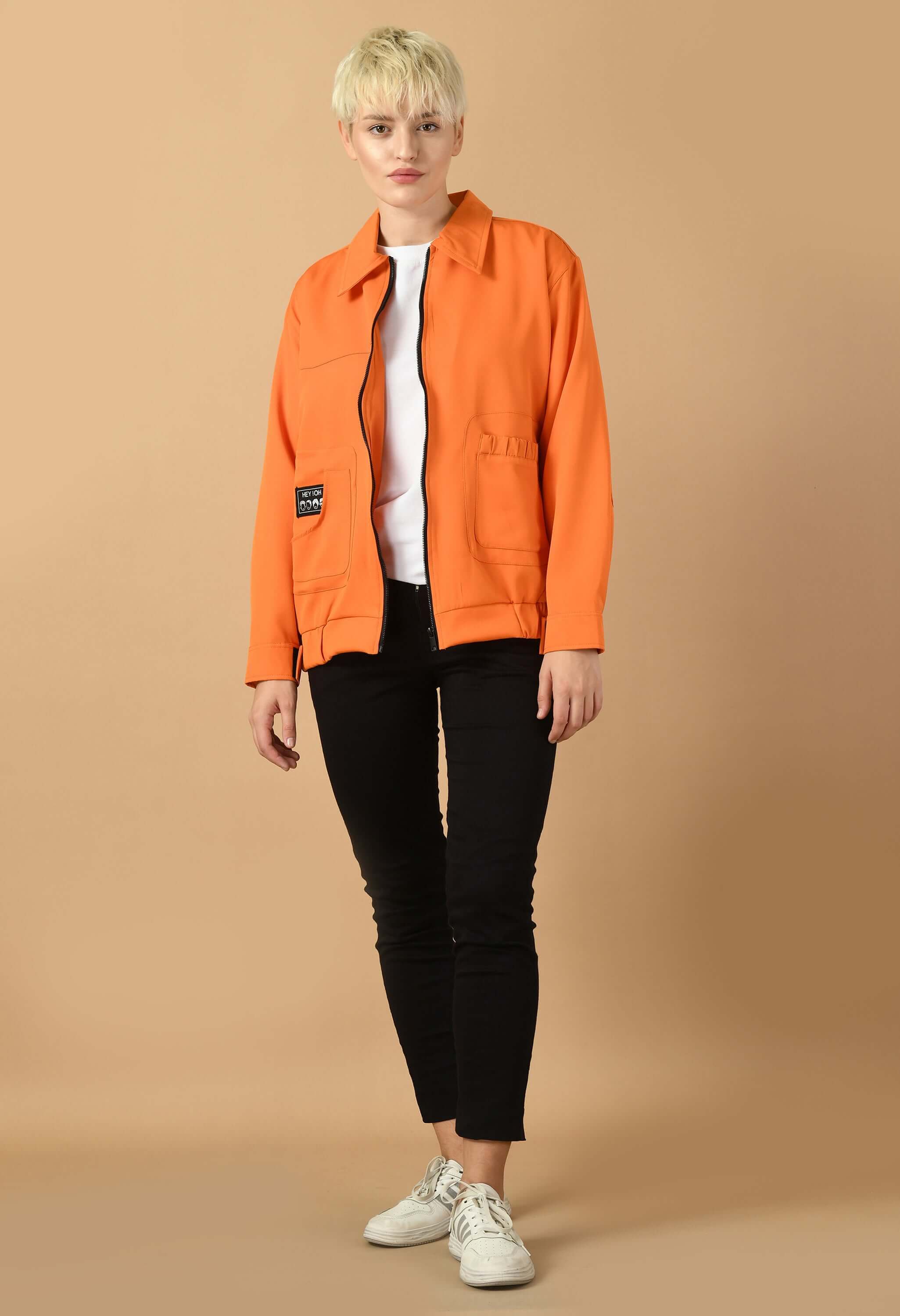 Orange_plain_color_women_s_bomber_jacket_