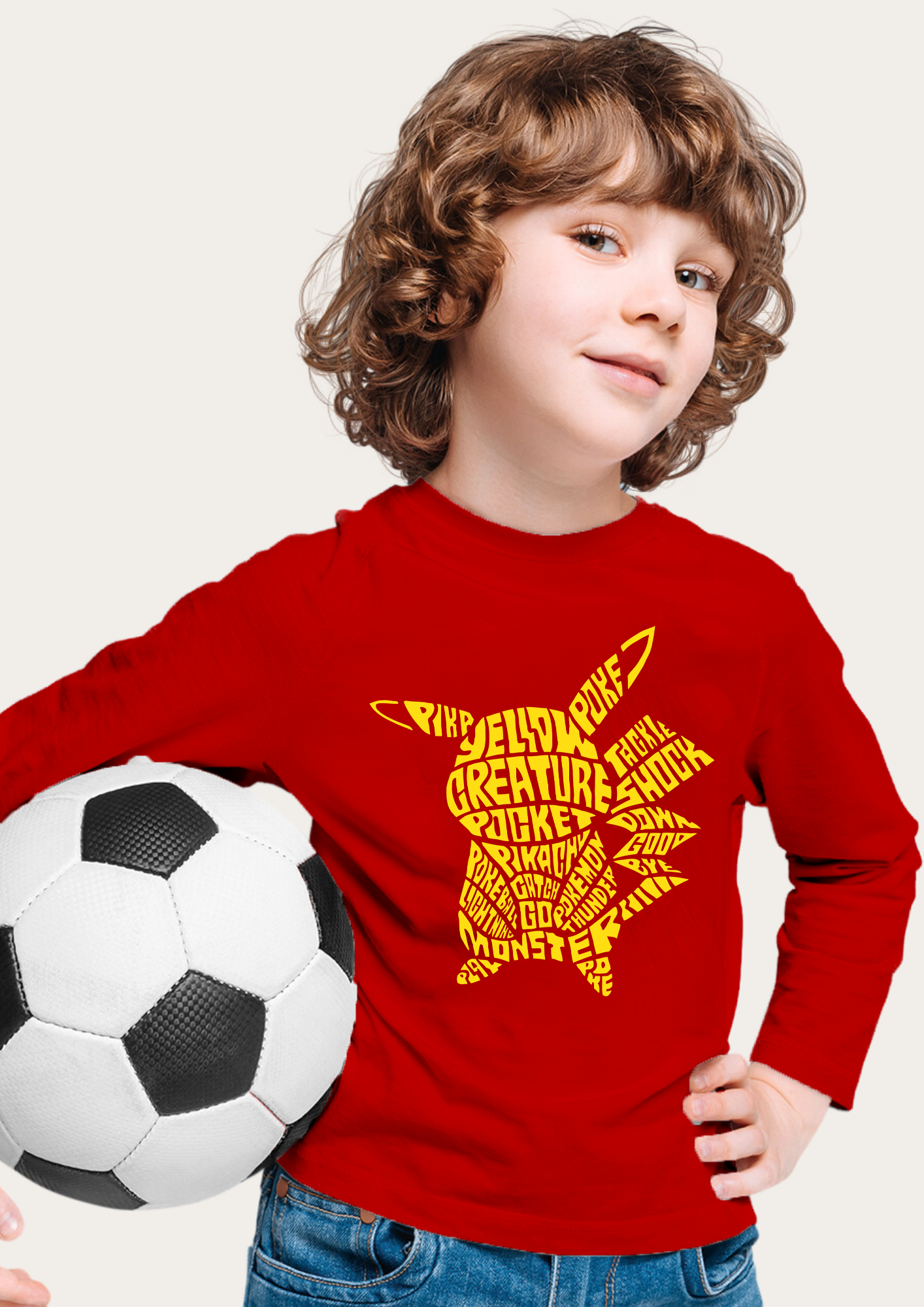 Pikachu Printed Red Full Sleeves Kids T-shirt By Offmint
