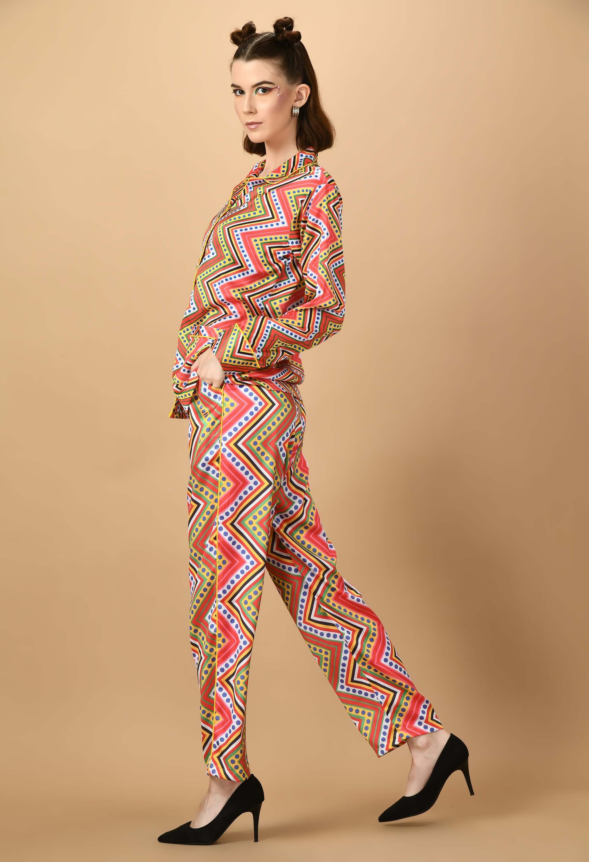 Red color printed co-ord set 