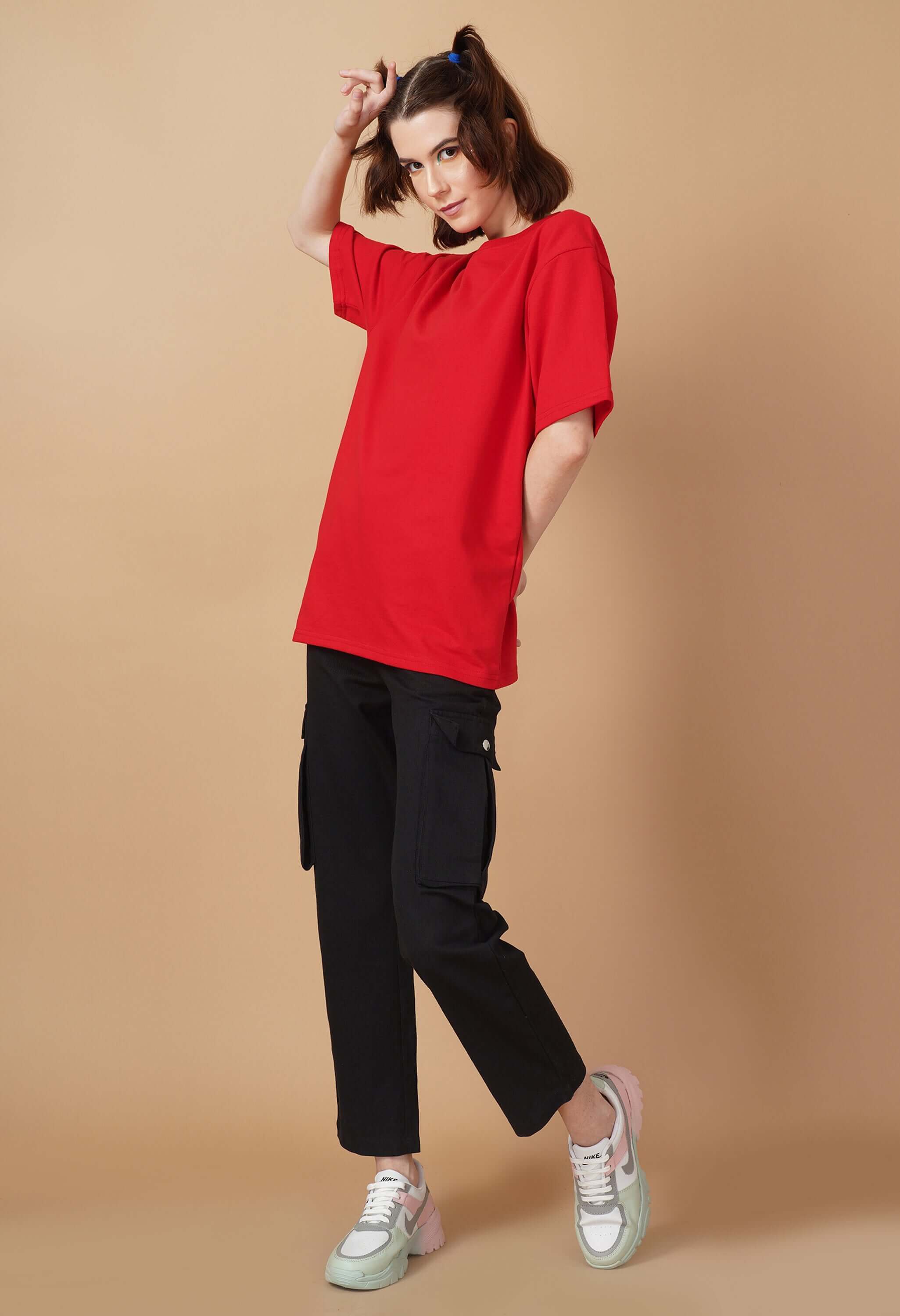 Red color women's oversized t-shirt