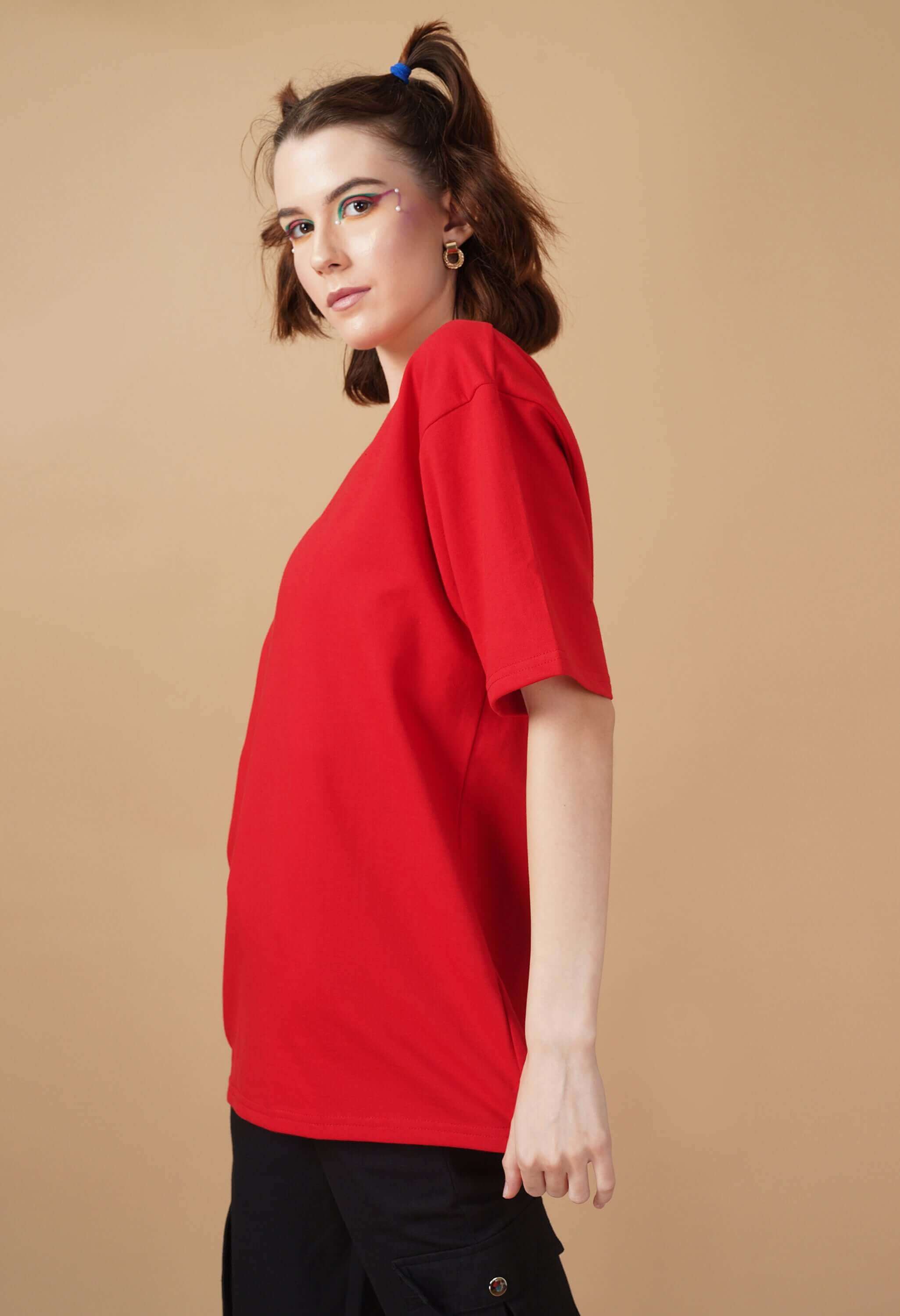 Red plain women's oversized t-shirt