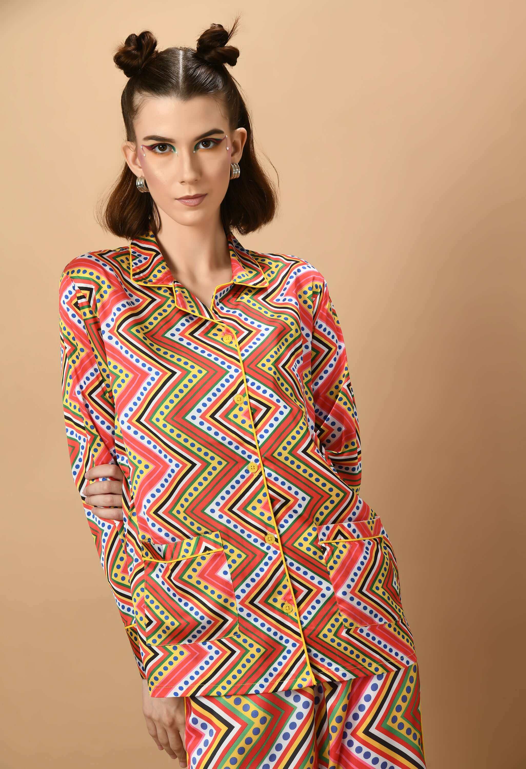 Red printed yellow lining co-ord set by offmint