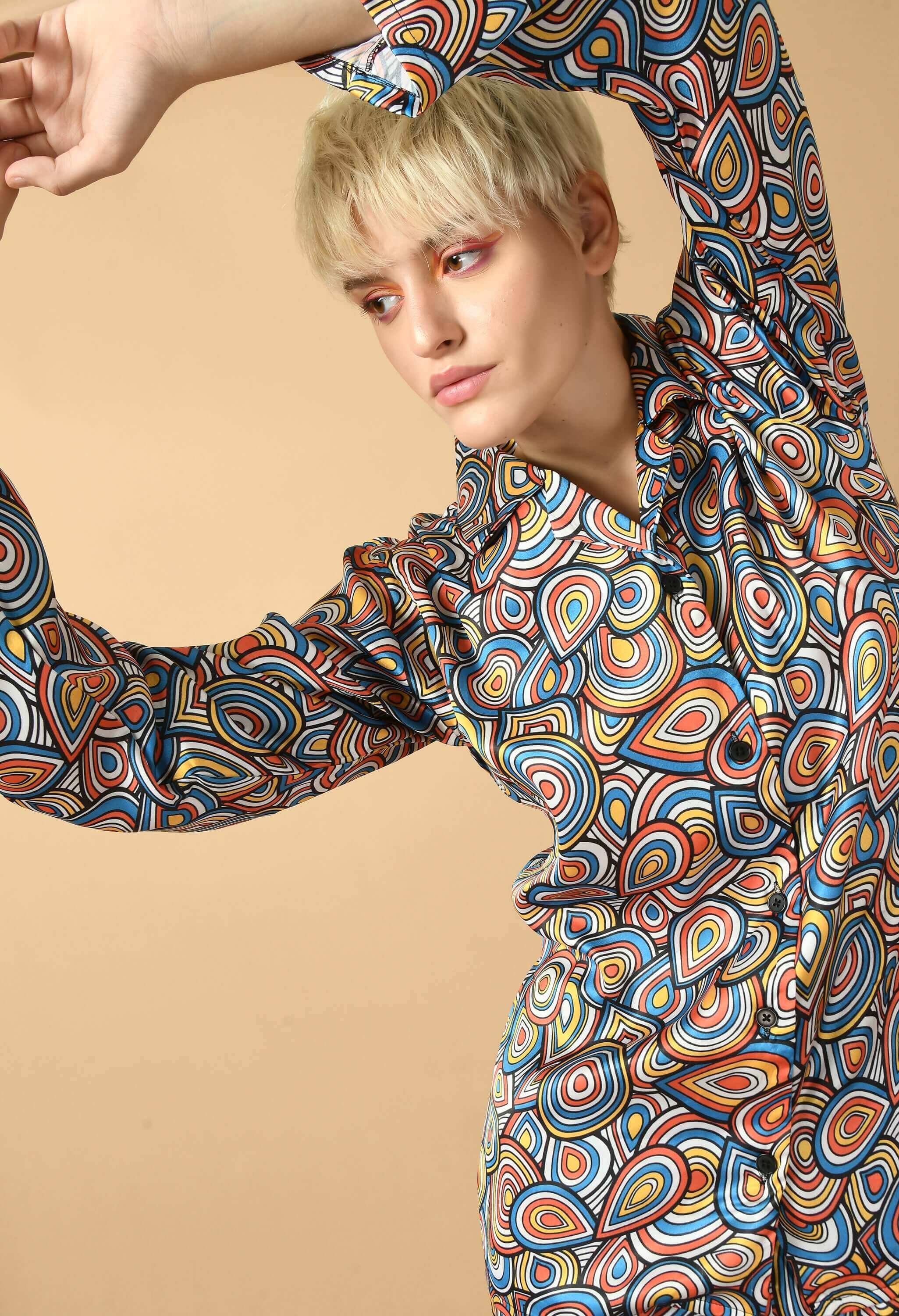 Satin multicolor co-ord set by offmint