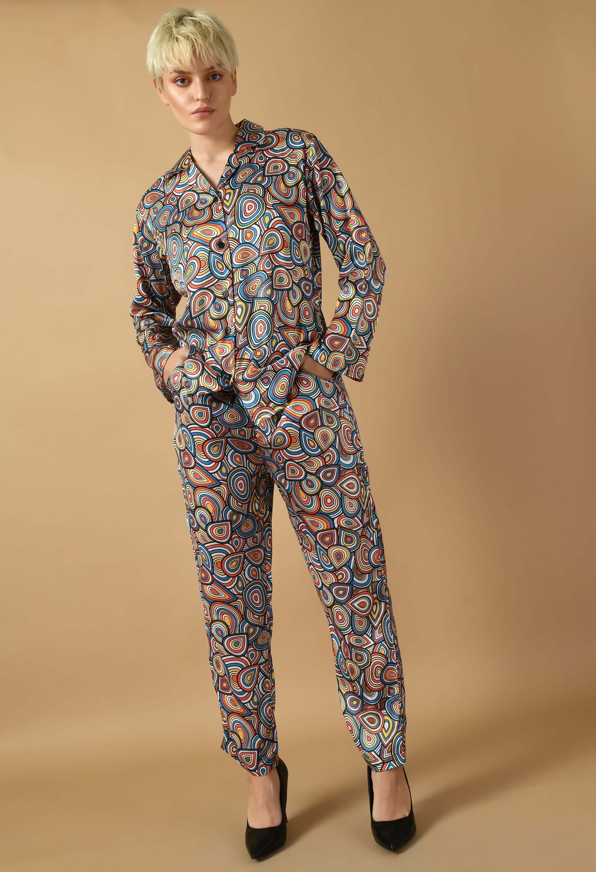 Satin plain color multicolor co-ord set 