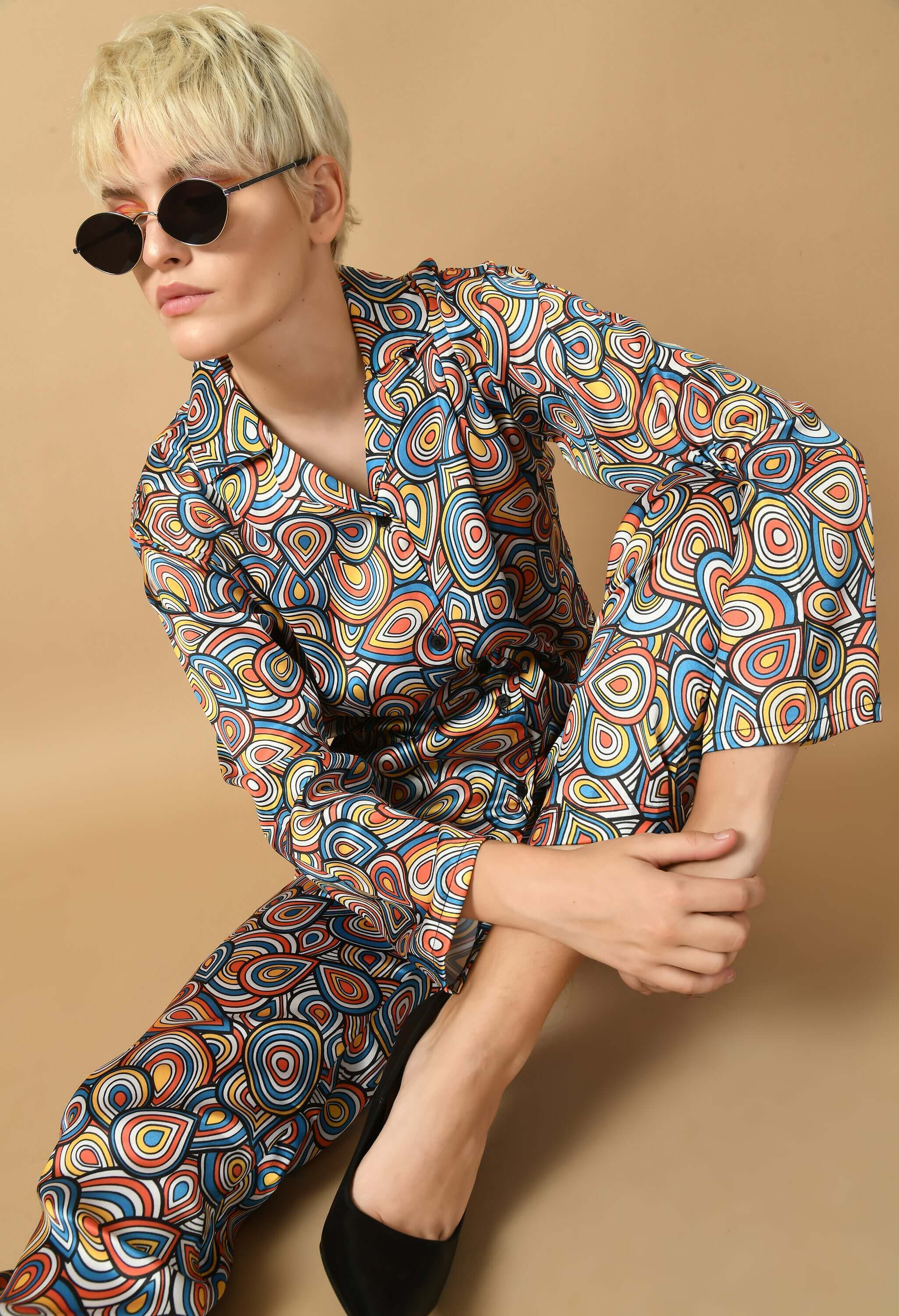 Satin plain color multicolor co-ord set by offmint