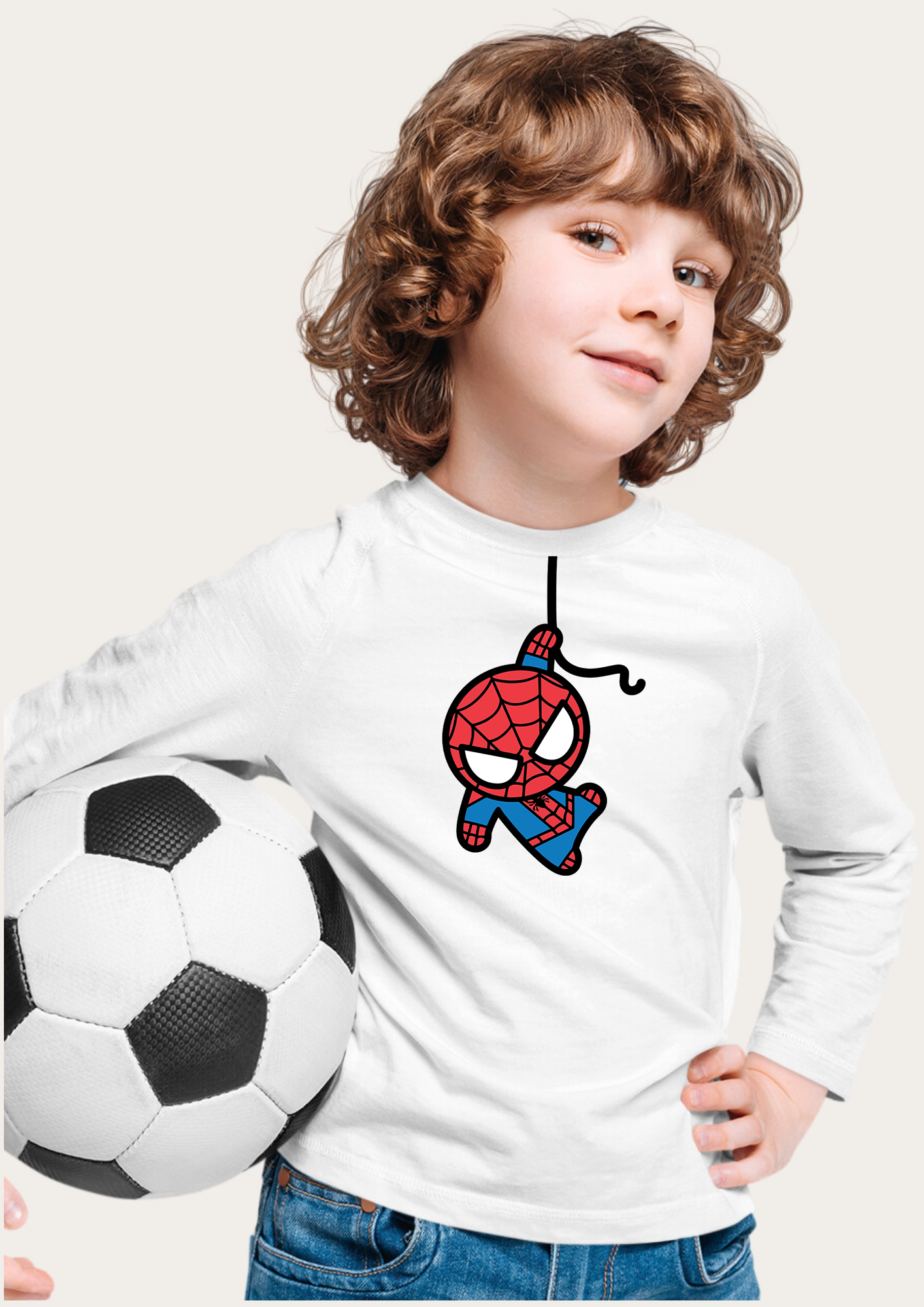 Spider Hang Printed White Full Sleeves Kids T-shirt By Offmint