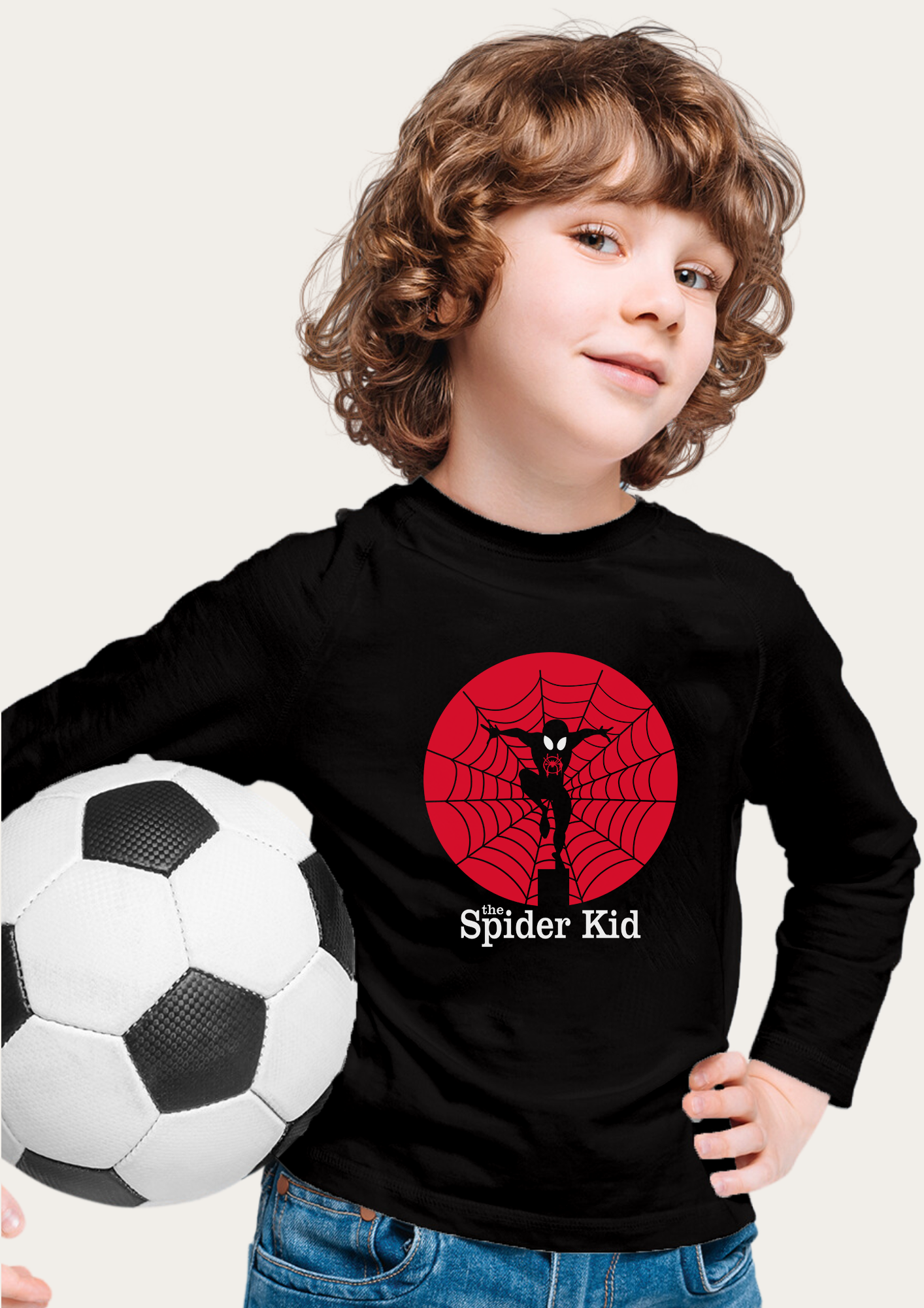 Spider Kid Printed Black Full Sleeves Kids T-shirt By Offmint