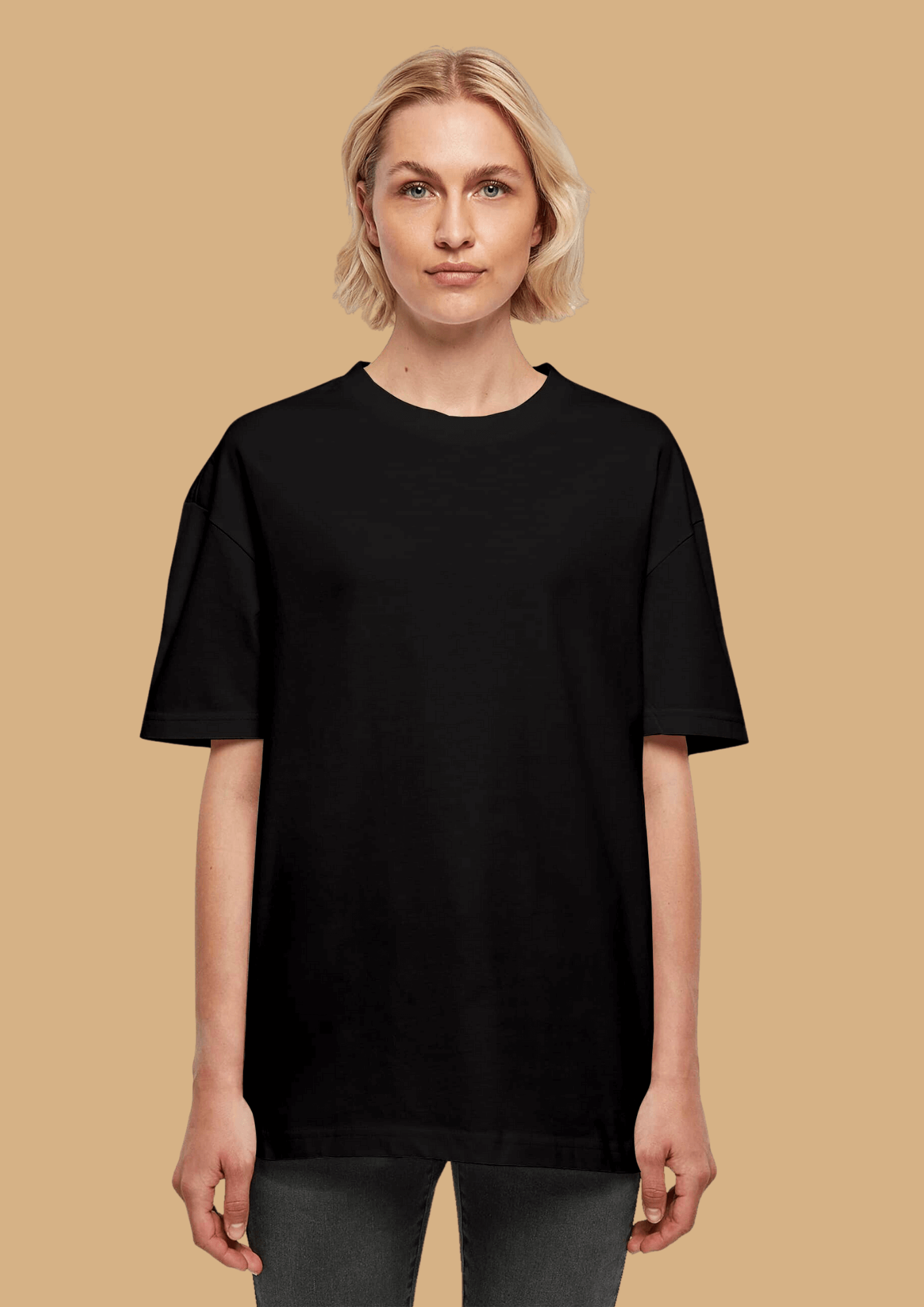 Trust the bear printed black color oversized t-shirt 