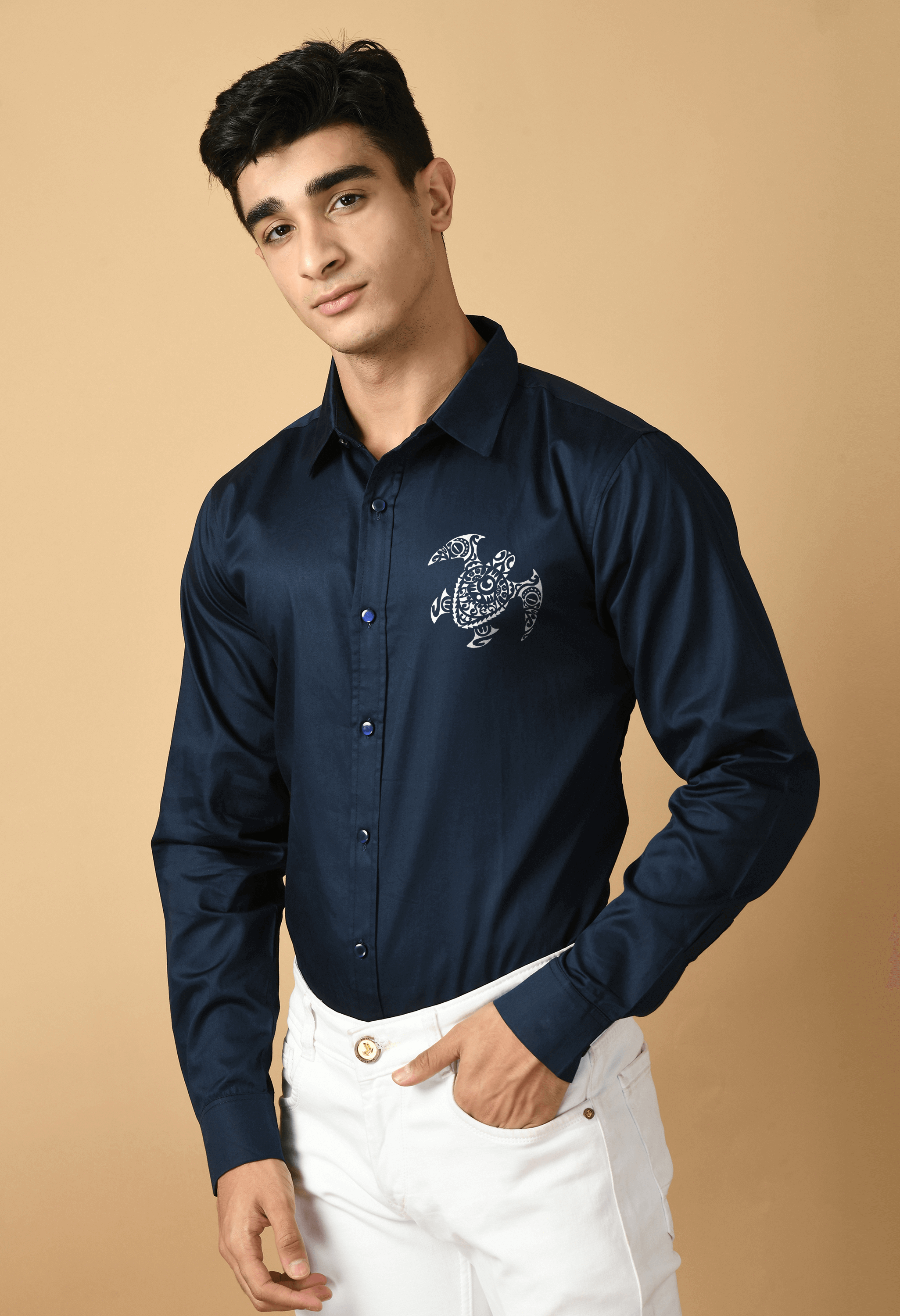 Turtle printed blue color clubwear shirt by offmint