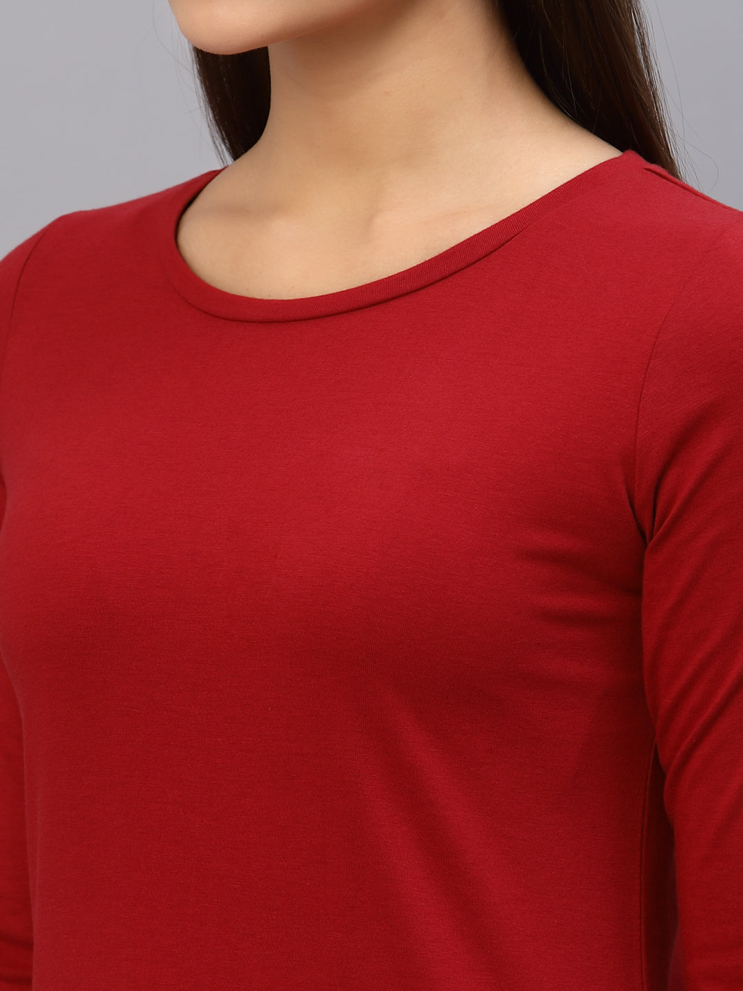 Women Maroon Solid Round Neck Longline Regular Fit Top