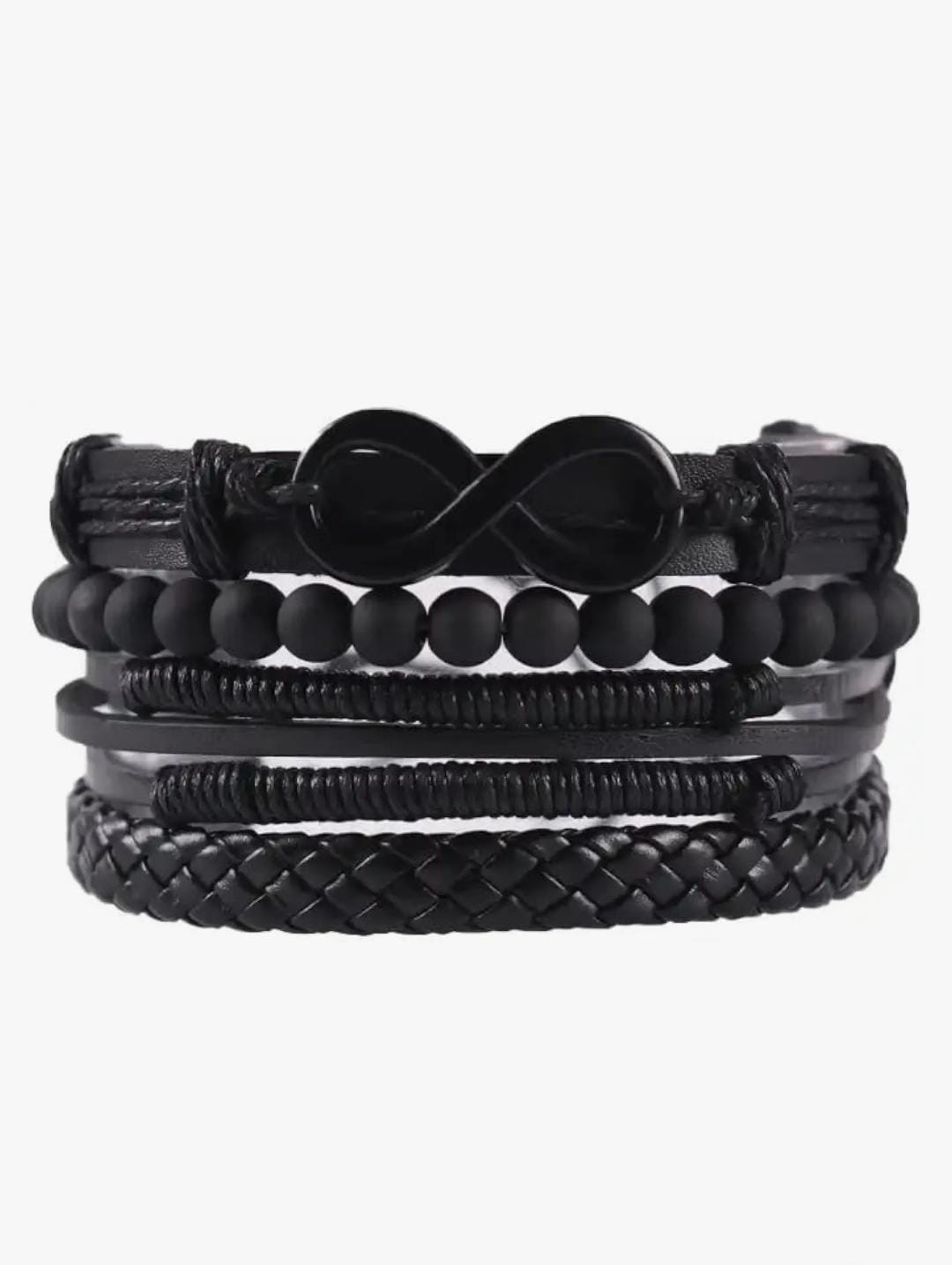 Men Obsidian  Black Leather layered Bracelet By Offmint
