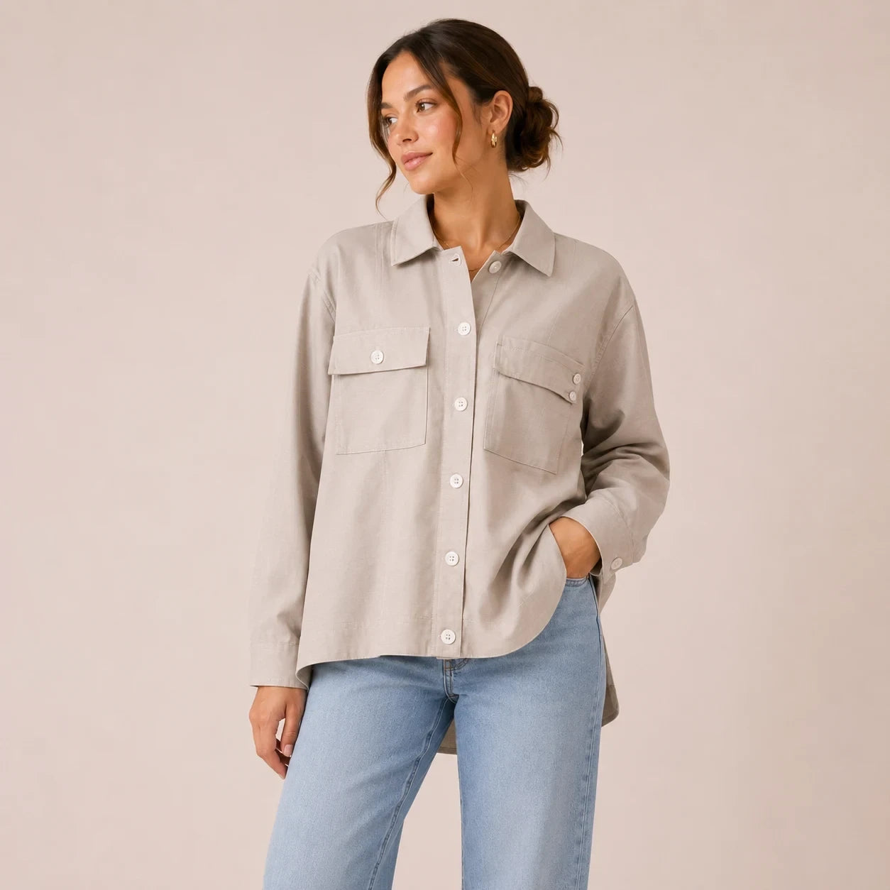 Beige Utility Overshirt