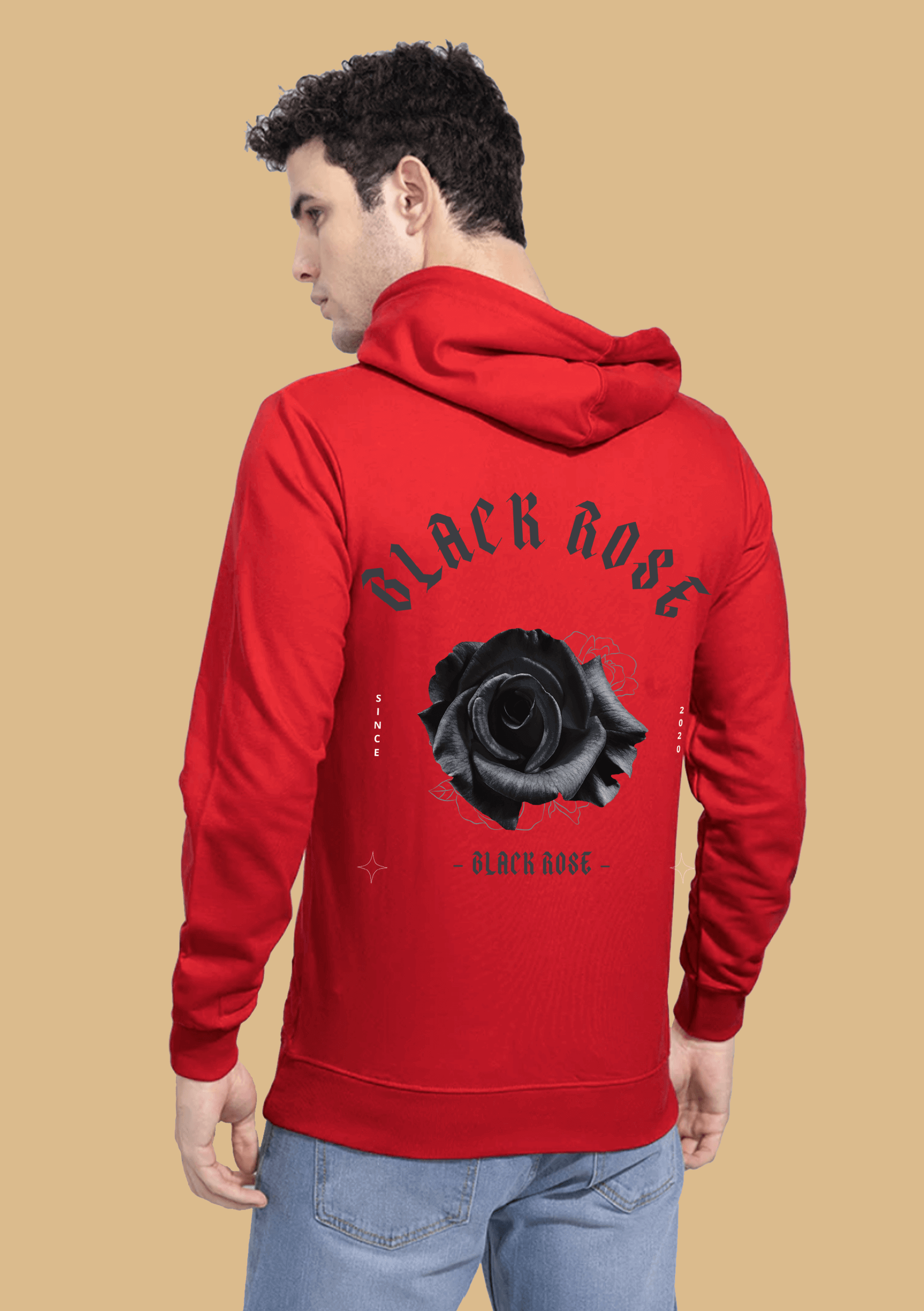 Black Rose Black Printed Red Hoodie By Offmint