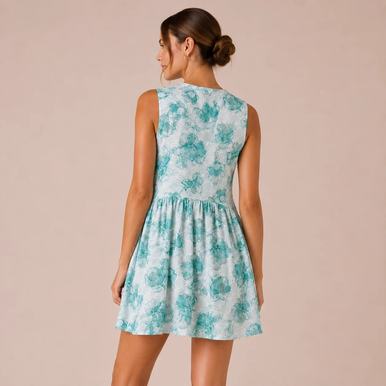 Mint Floral Sleeveless Babydoll Dress