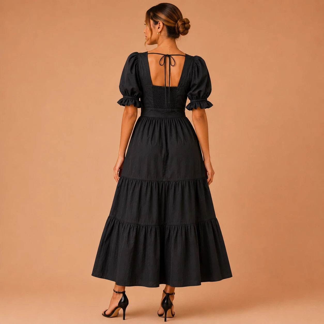 Midnight Grace Tiered Midi Dress