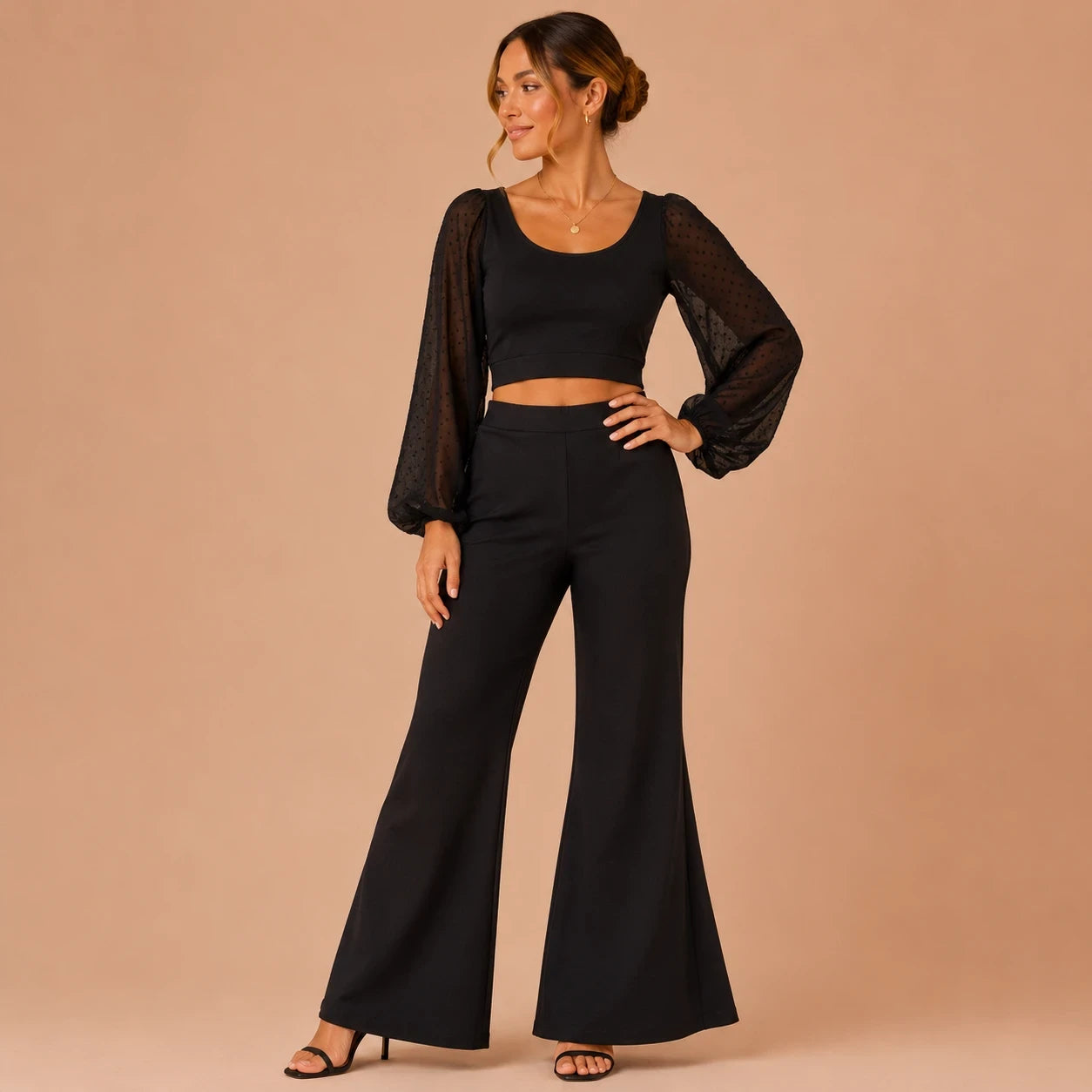 Midnight Grace Sheer Sleeve Co-ord Set