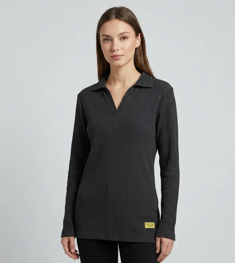 BLACK WAFFLE KNIT TSHIRT