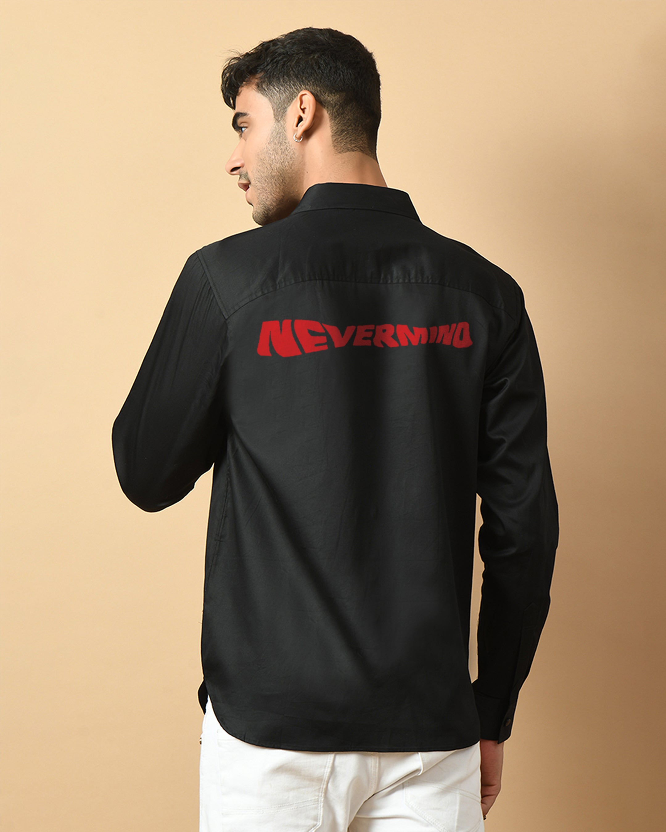 Nevermind Printed Black ClubWear Shirt By Offmint