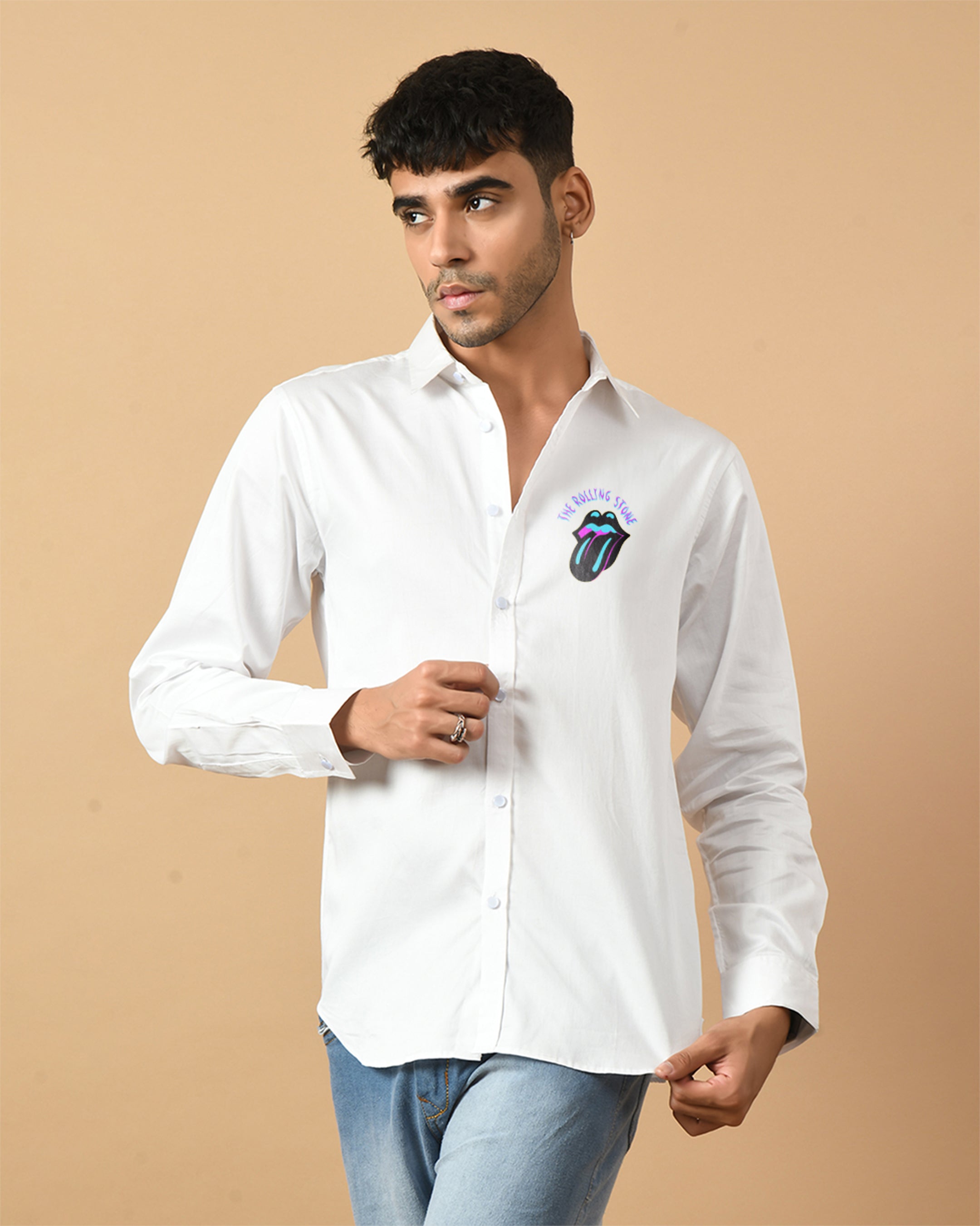 The Rolling Stone Printed White Shirt By Offmint