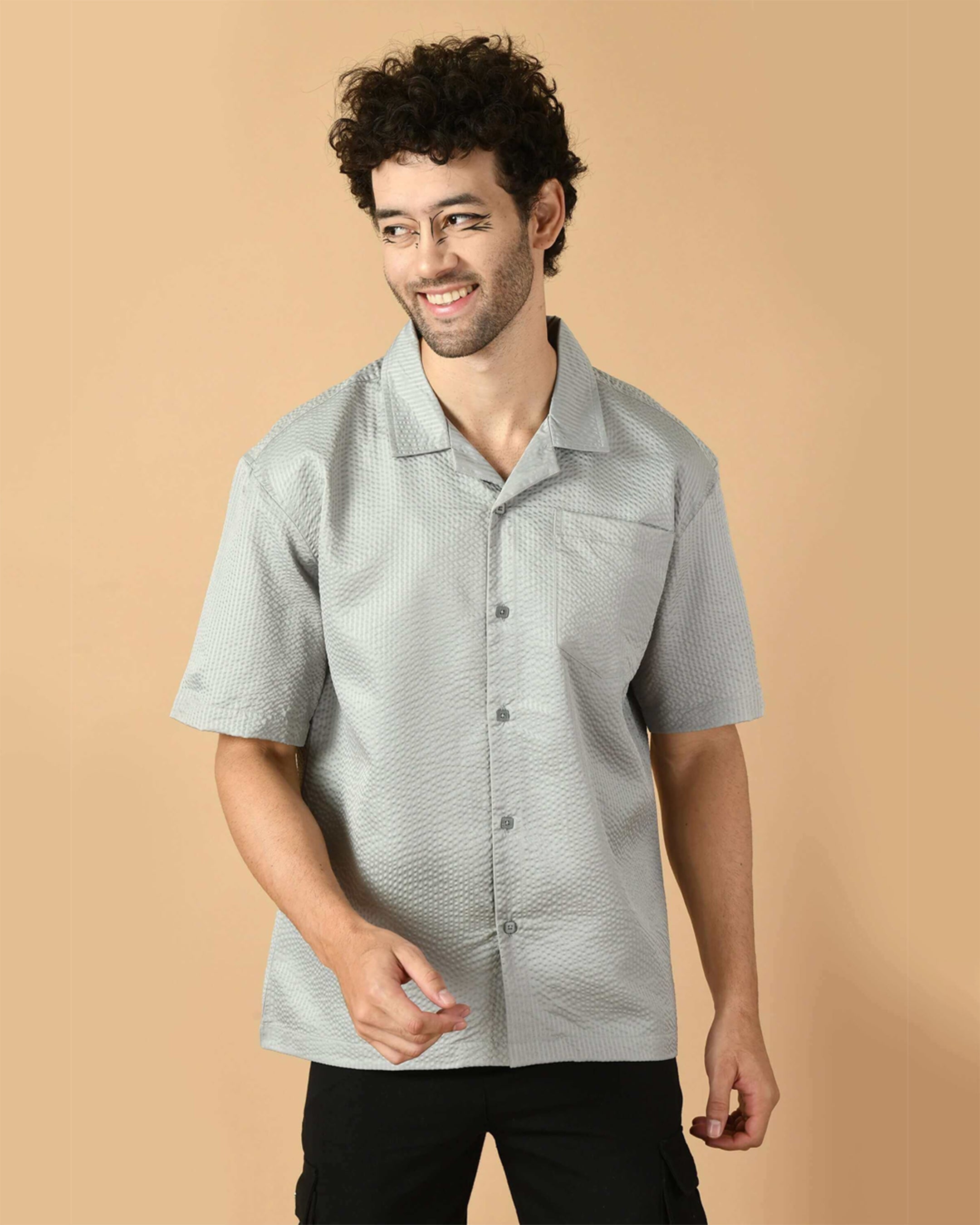 Grey Bubble Half Sleeves Bubble Shirt By Offmint