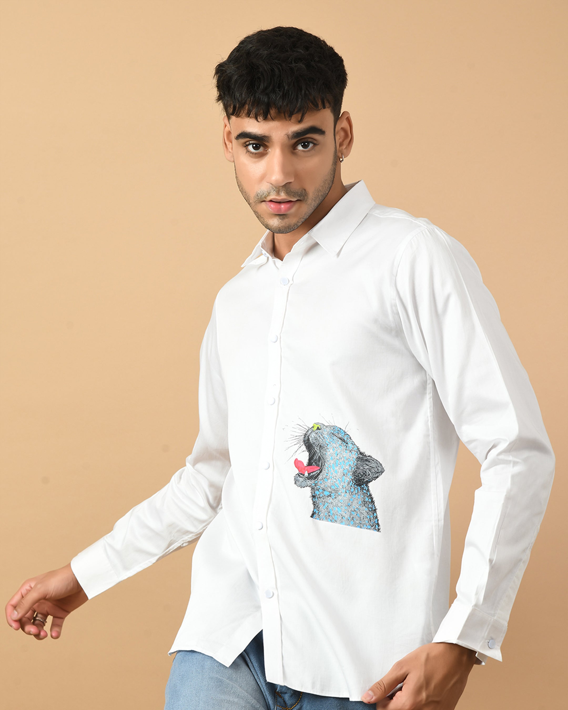 Tiger Face Printed White Shirt By Offmint