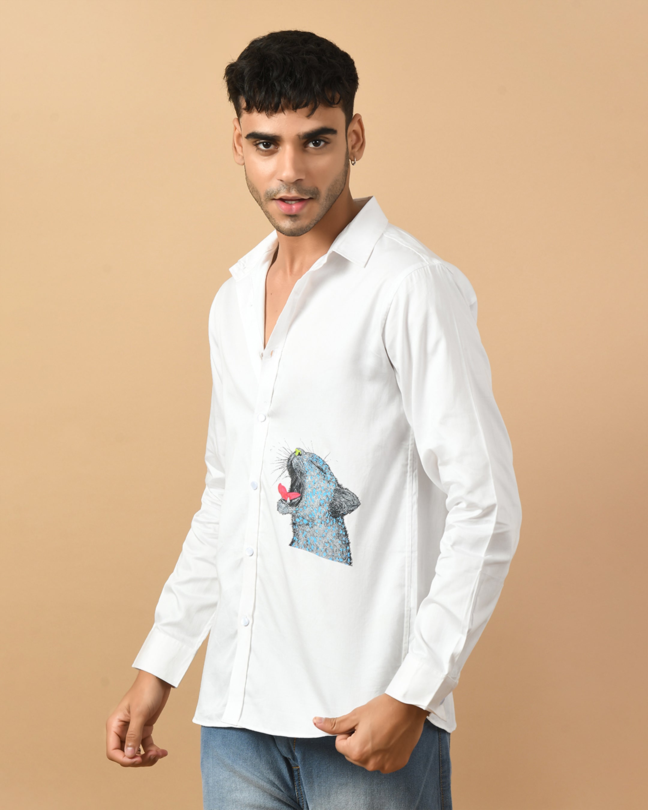 Tiger Face Printed White Shirt By Offmint