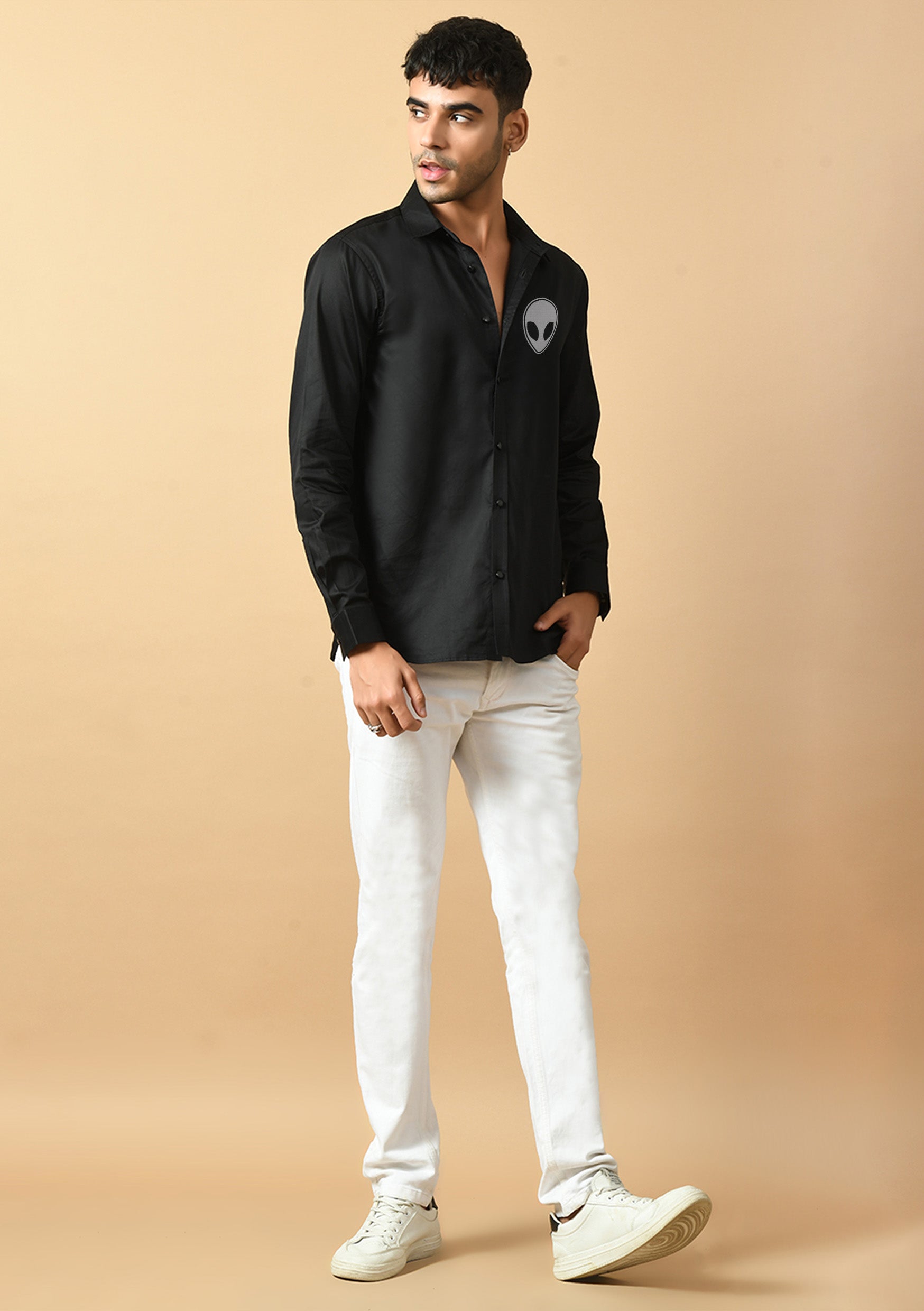 Alien Printed Black  ClubWear Shirt By Offmint