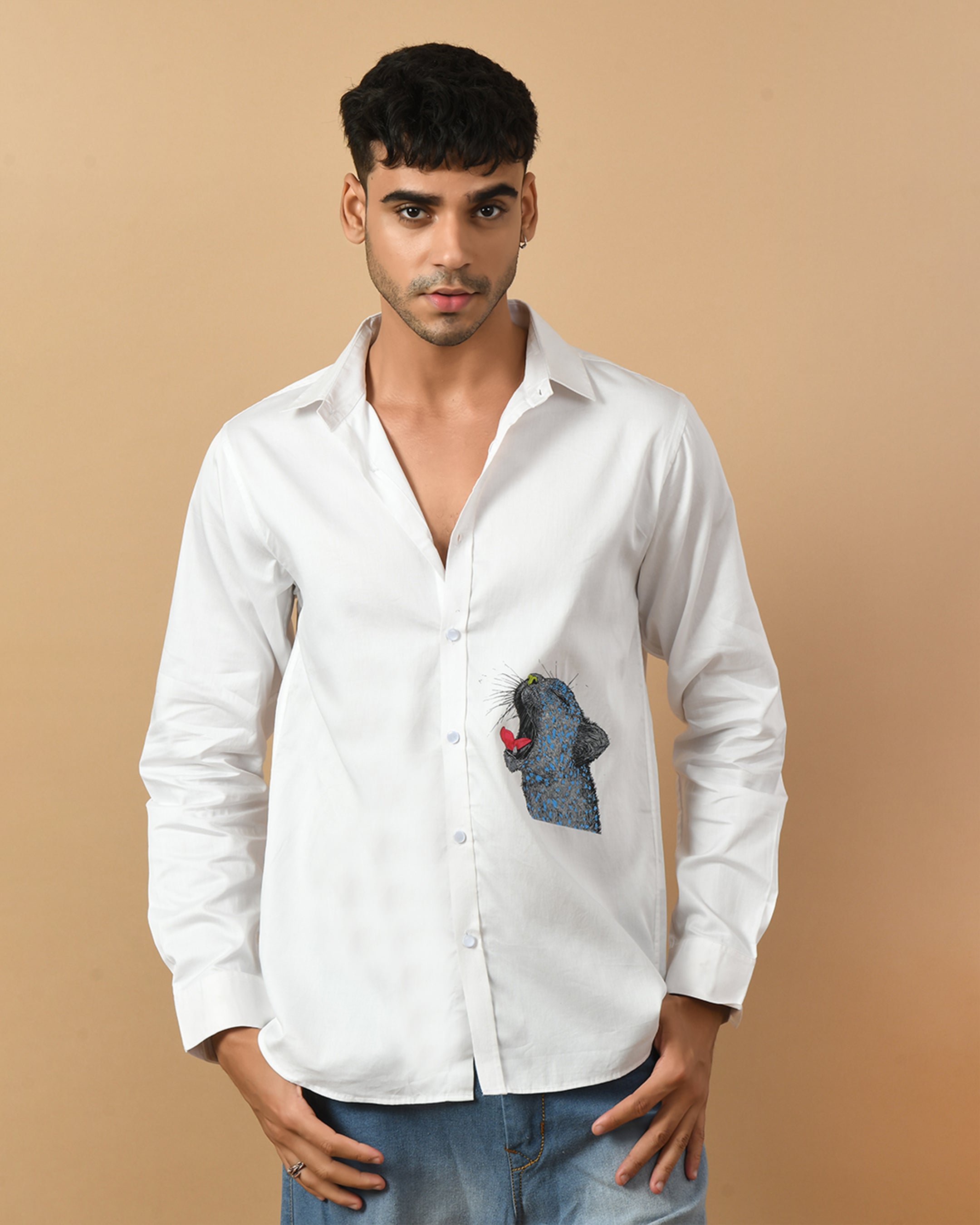 Tiger Face Printed White Shirt By Offmint