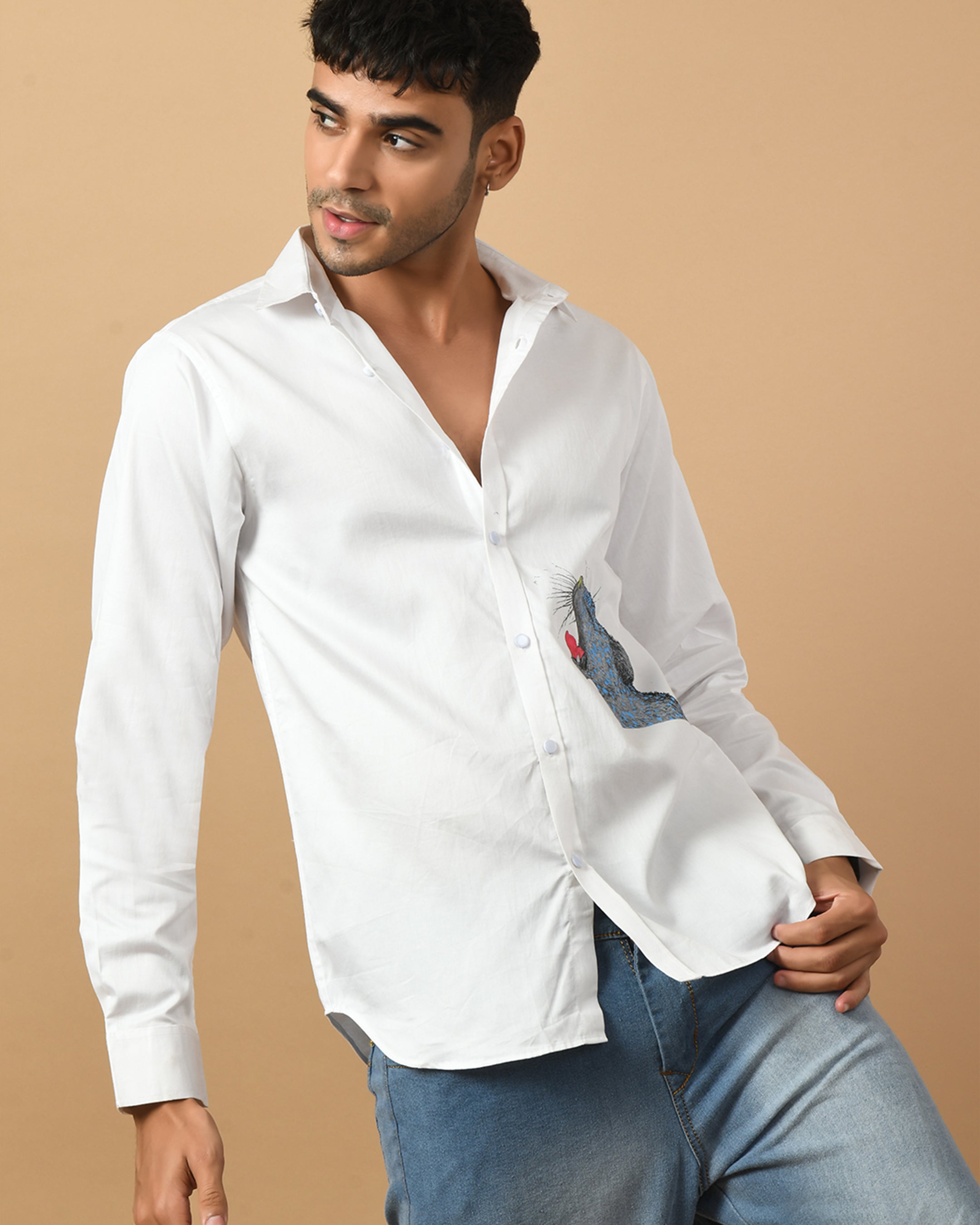 Tiger Face Printed White Shirt By Offmint