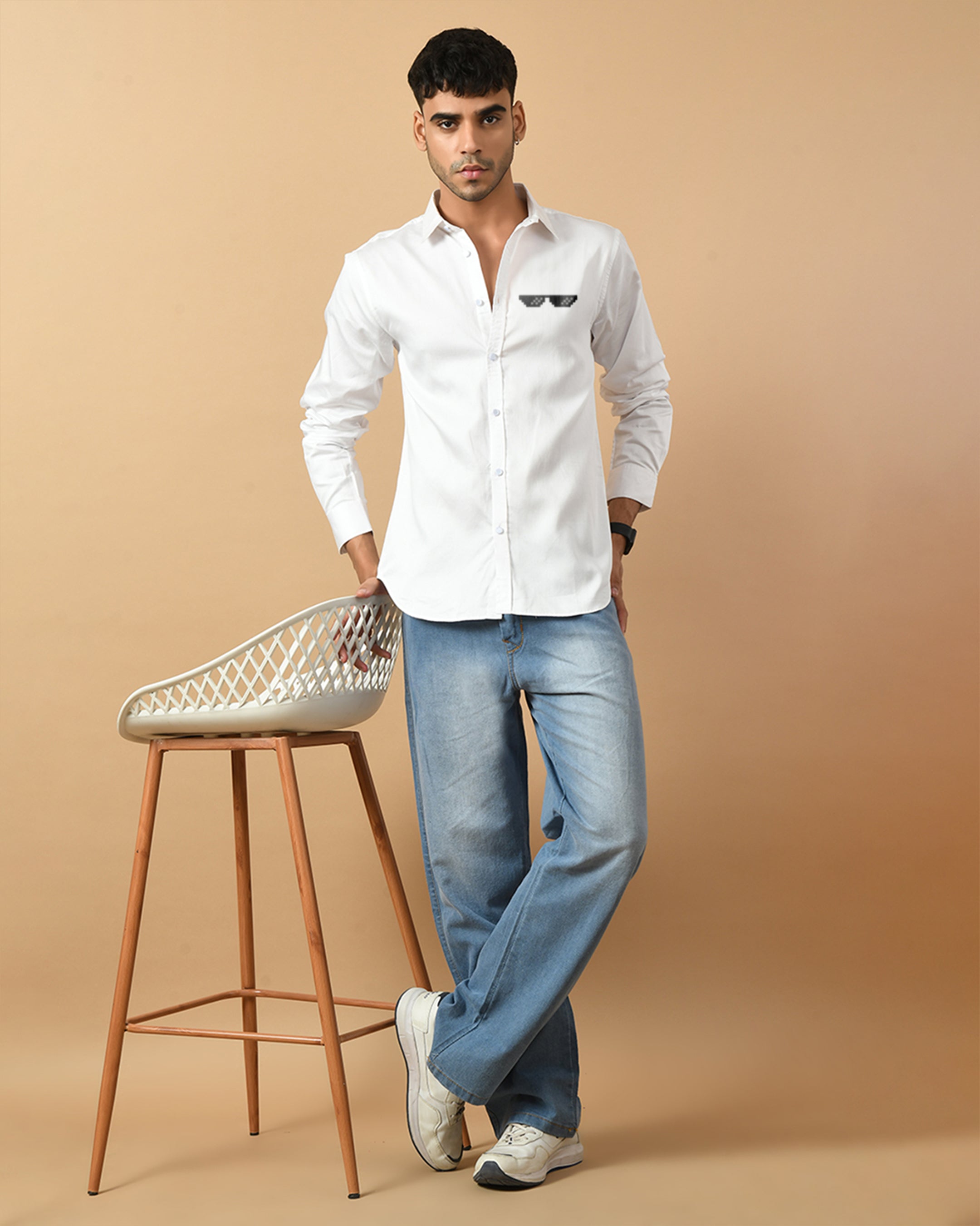 Spectacles Printed White ClubWear Shirt By Offmint