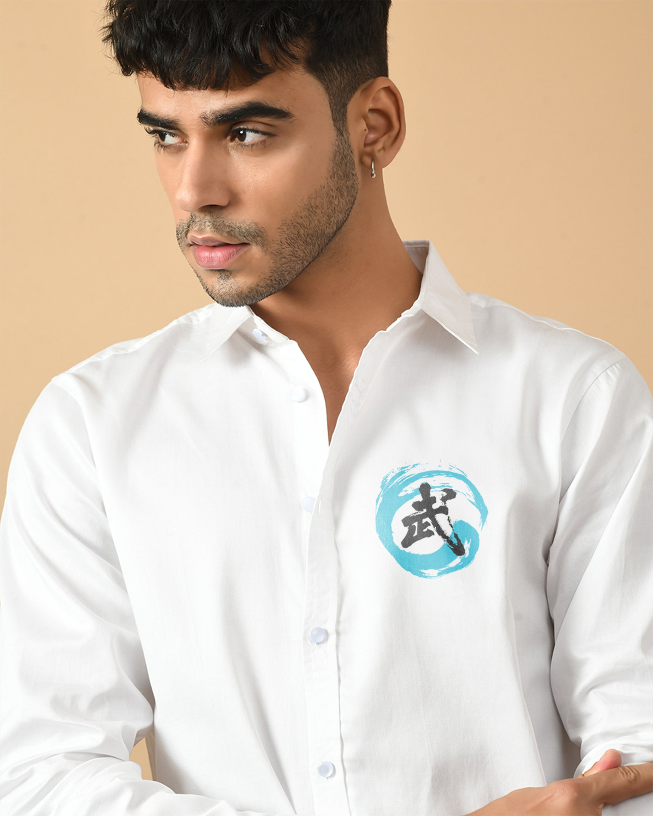 Blue Circle Printed White ClubWear Shirt By Offmint