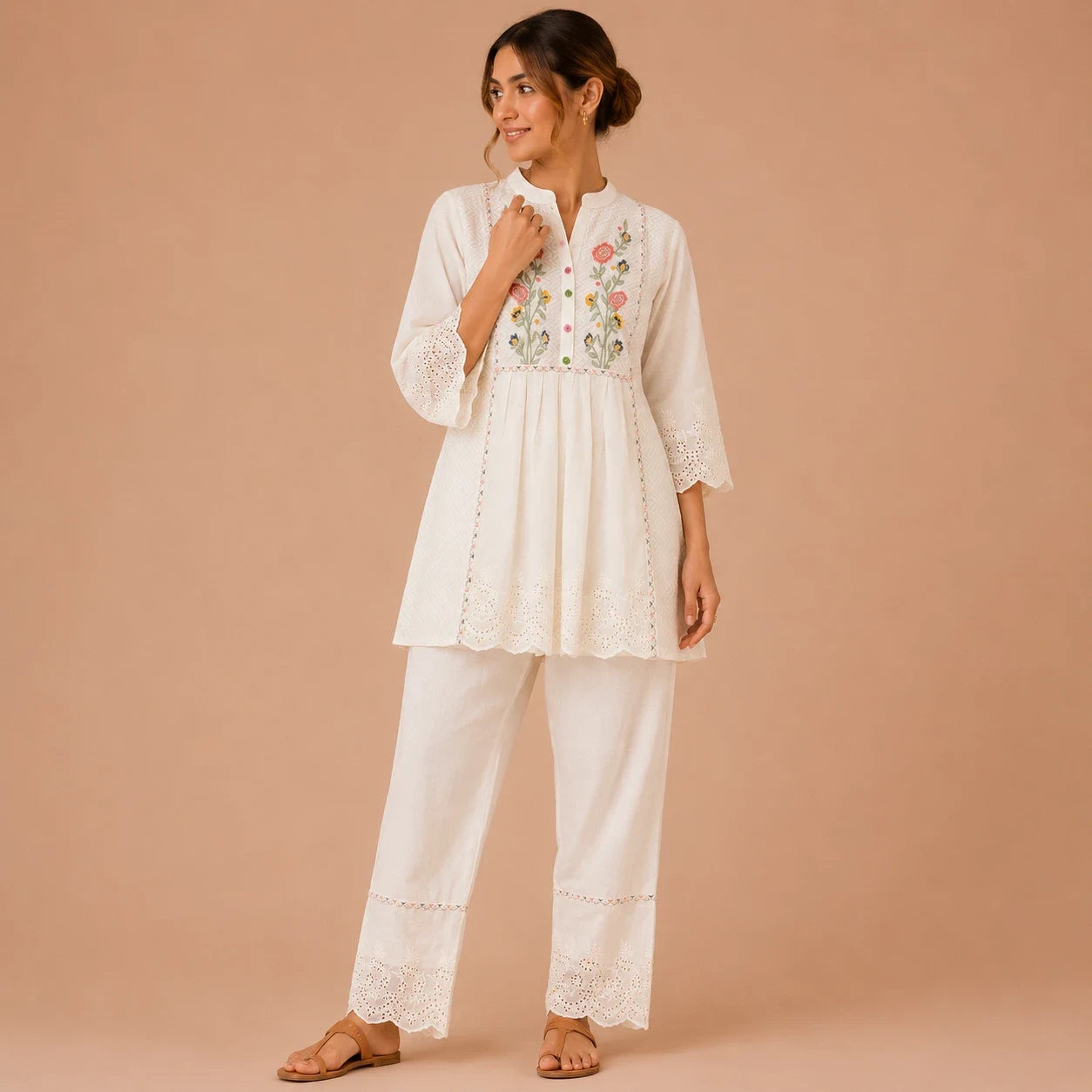 Ivory Bloom Embroidered Kurta Set