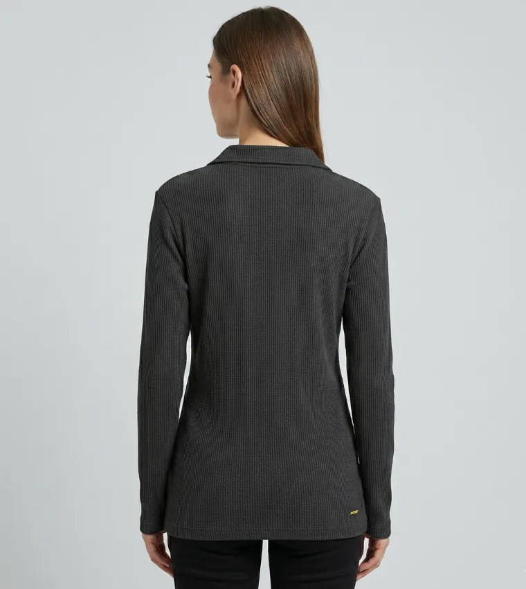 BLACK WAFFLE KNIT TSHIRT