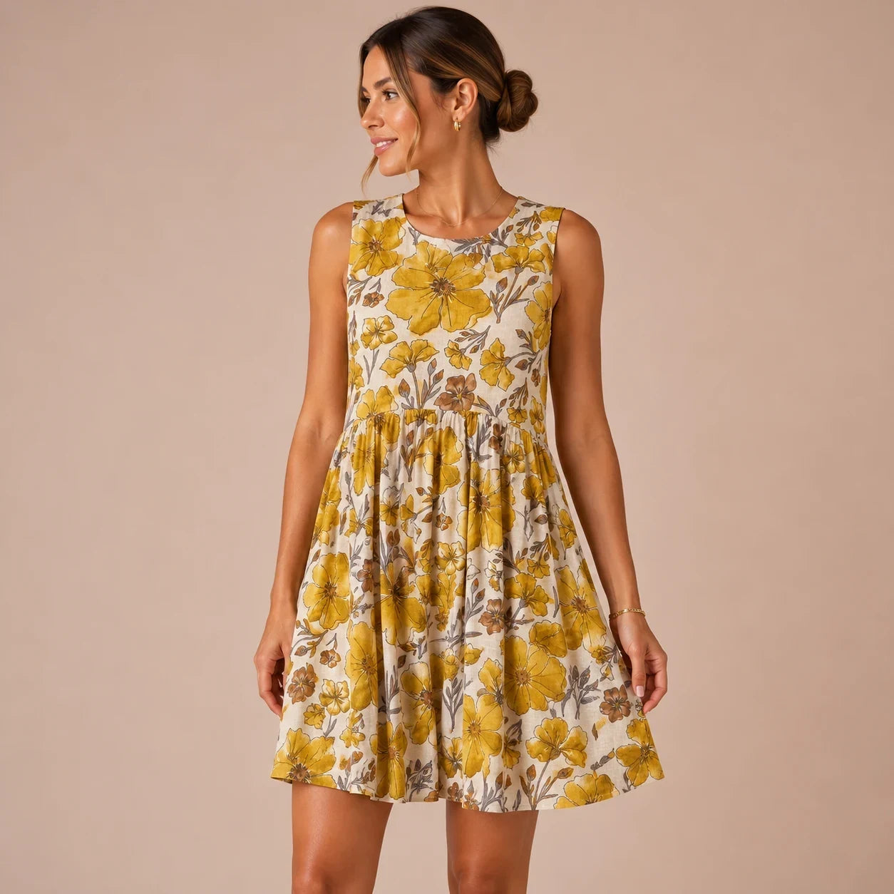 Mustard Bloom Sleeveless Tunic Top