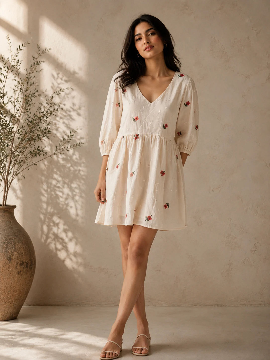 Ivory Blossom Embroidered Mini Dress