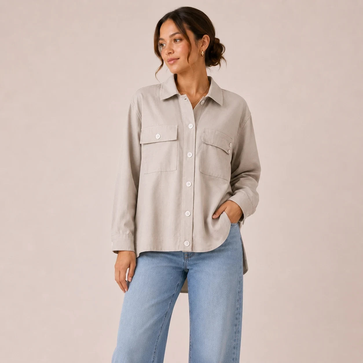 Beige Utility Overshirt