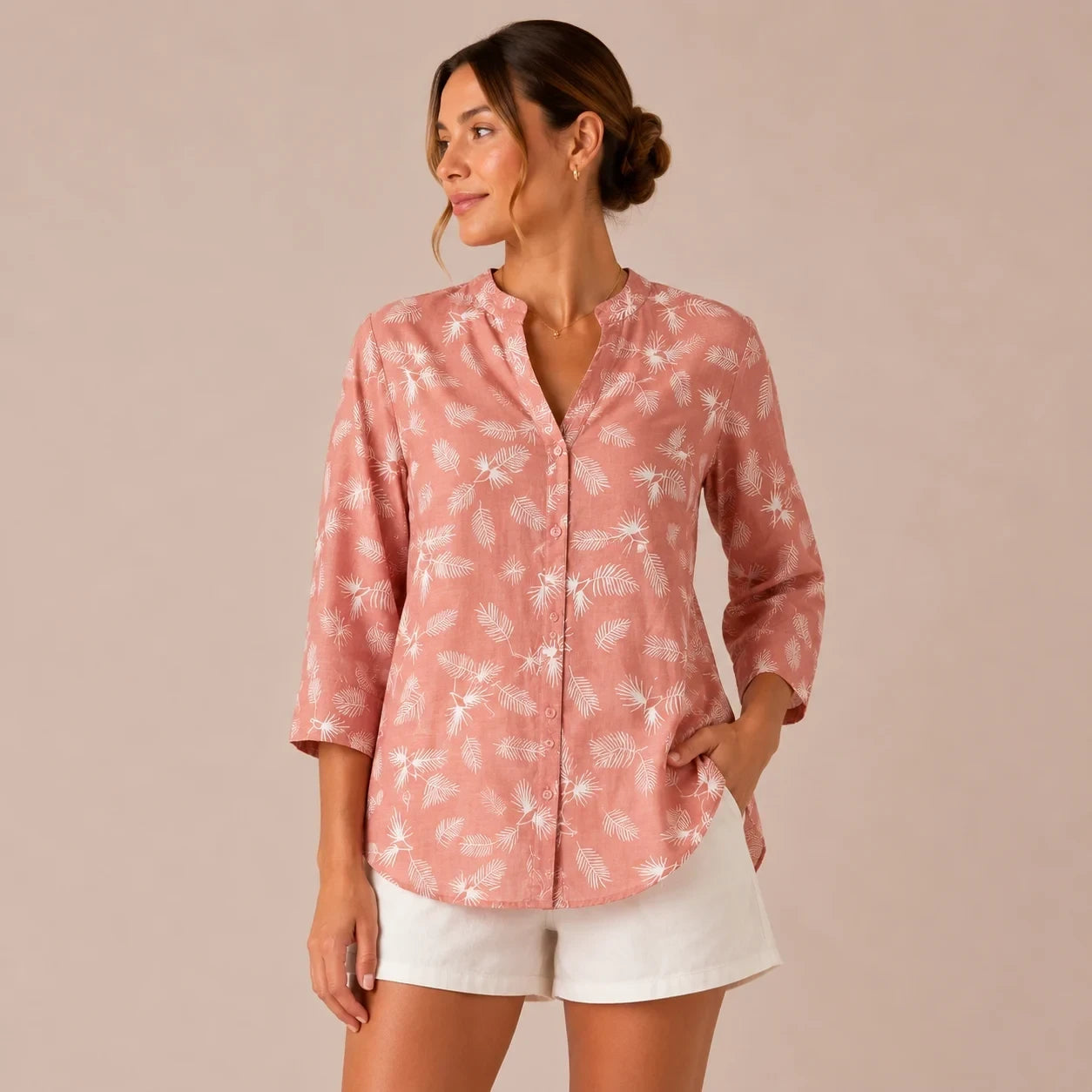 Coral Palm Print Casual Shirt
