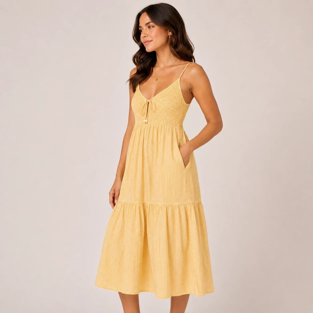 Yellow Striped Smocked Sundress