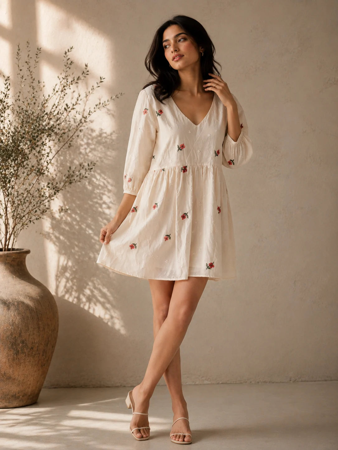 Ivory Blossom Embroidered Mini Dress