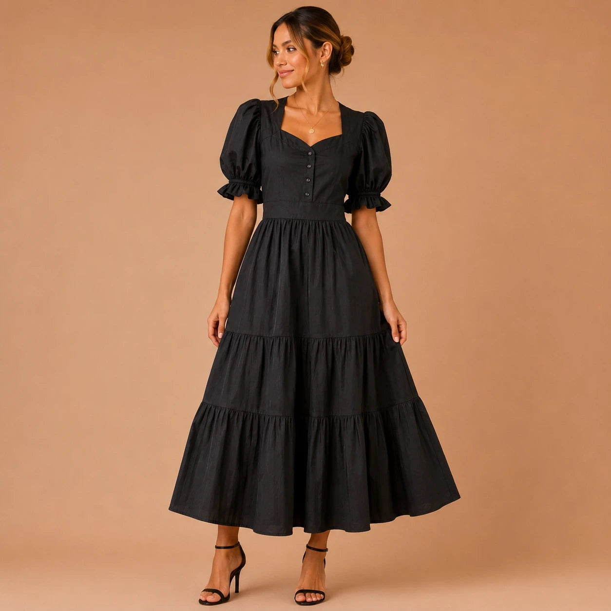 Midnight Grace Tiered Midi Dress
