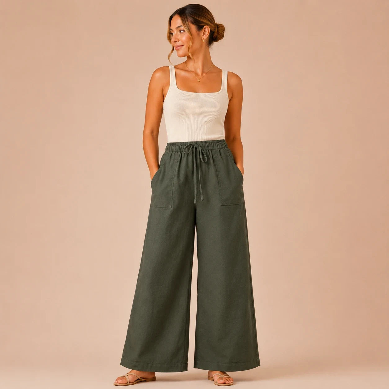 Olive Ease Wide-Leg Palazzo Pants