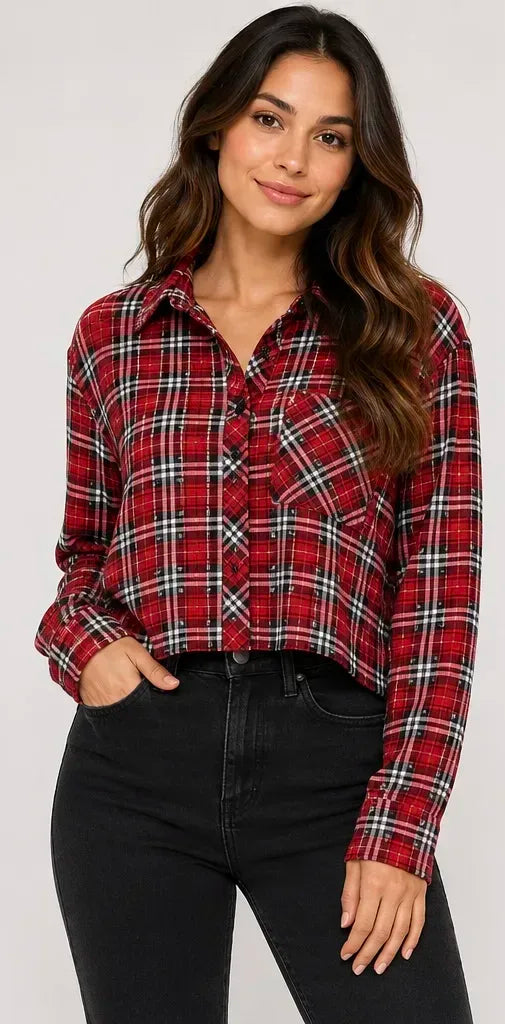 Red Plaid Cropped Shirt