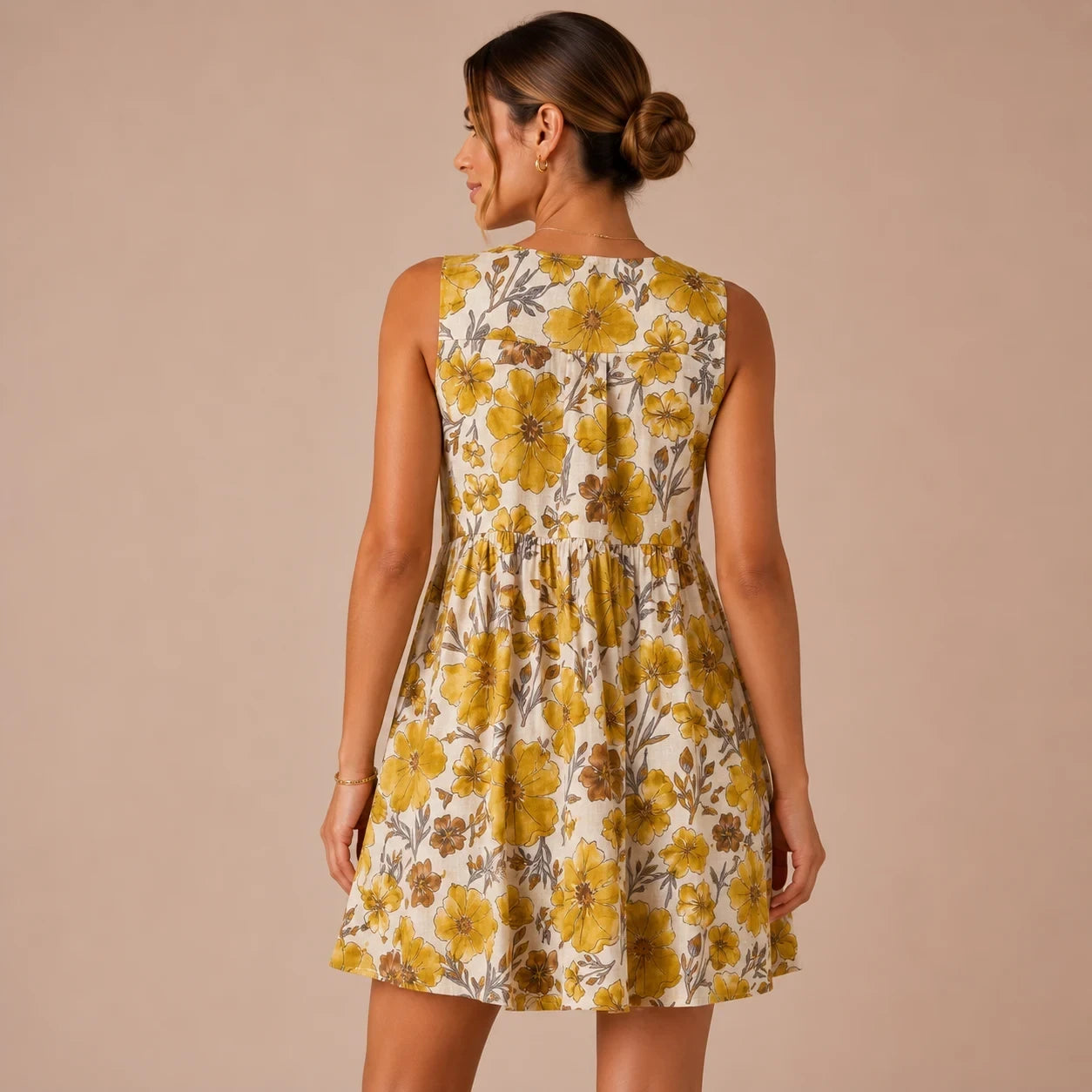 Mustard Bloom Sleeveless Tunic Top