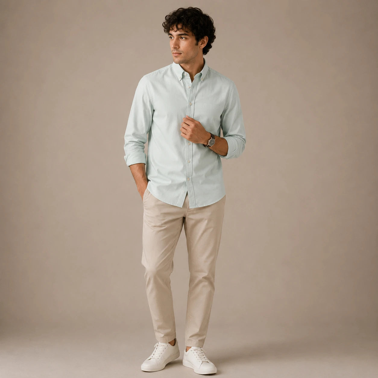 Rigo Mens Powder Blue Solid Button Down Shirt