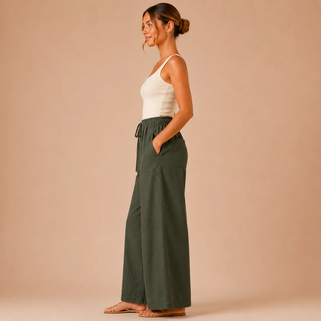 Olive Ease Wide-Leg Palazzo Pants